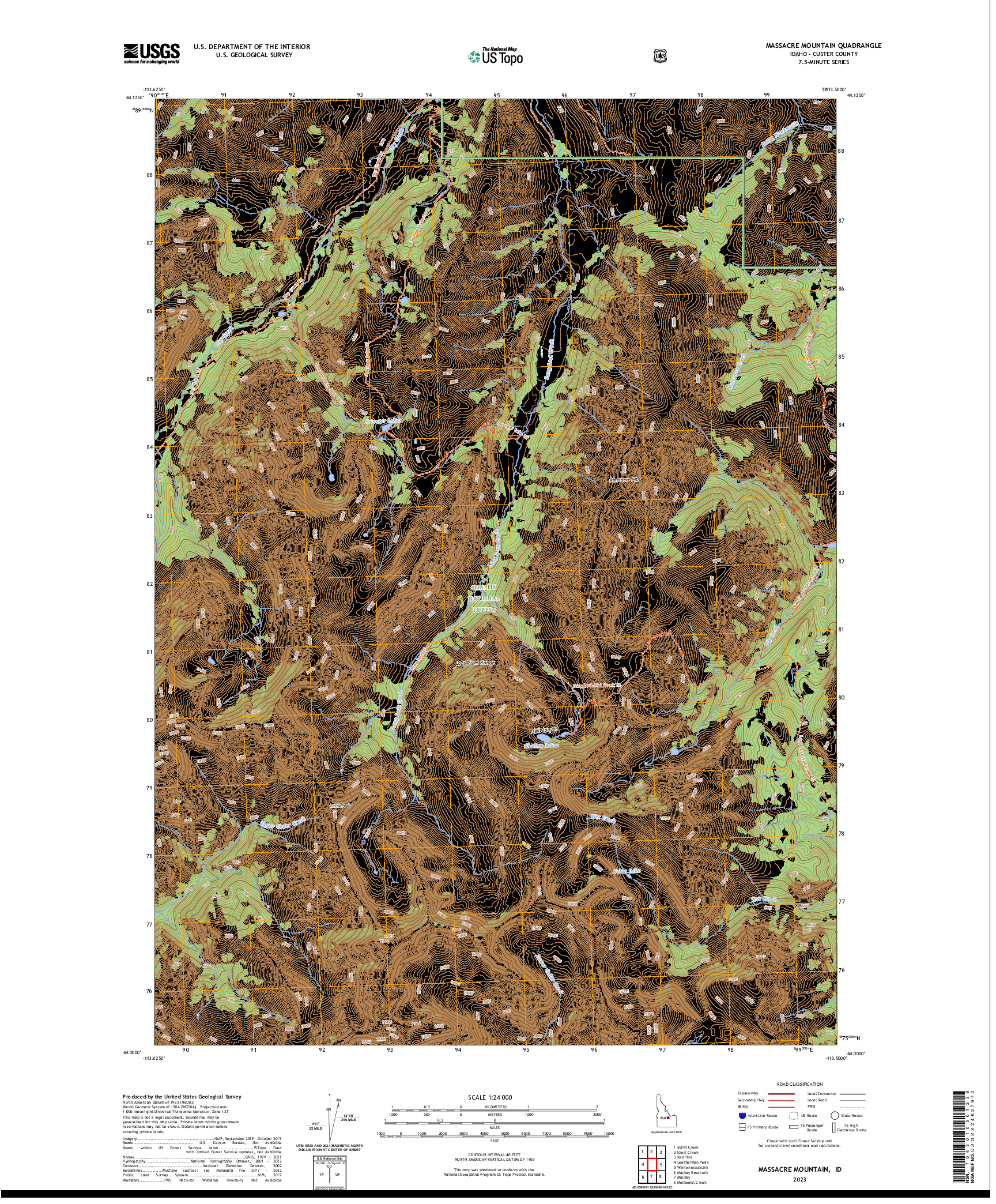 US TOPO 7.5-MINUTE MAP FOR MASSACRE MOUNTAIN, ID