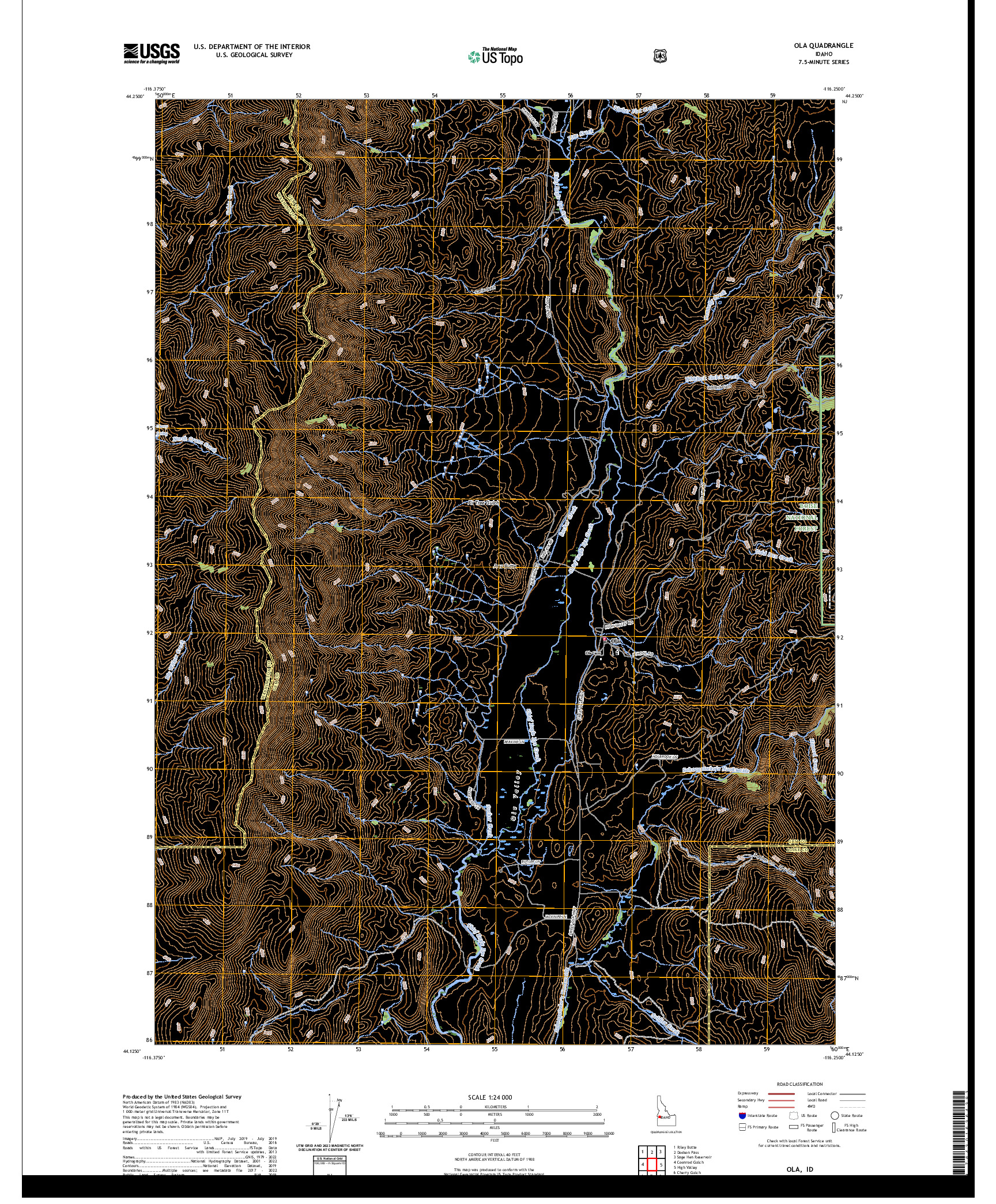 US TOPO 7.5-MINUTE MAP FOR OLA, ID