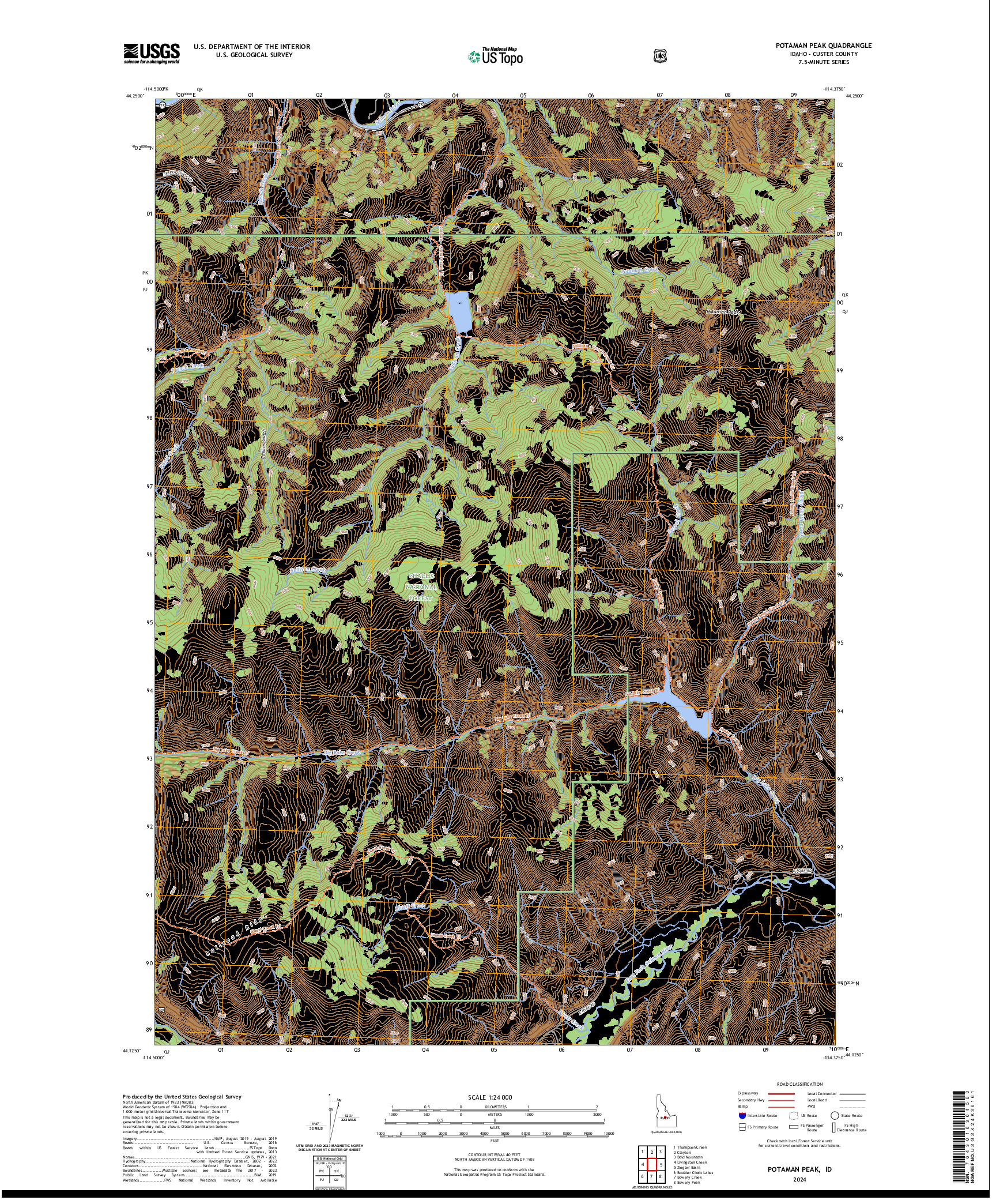 US TOPO 7.5-MINUTE MAP FOR POTAMAN PEAK, ID