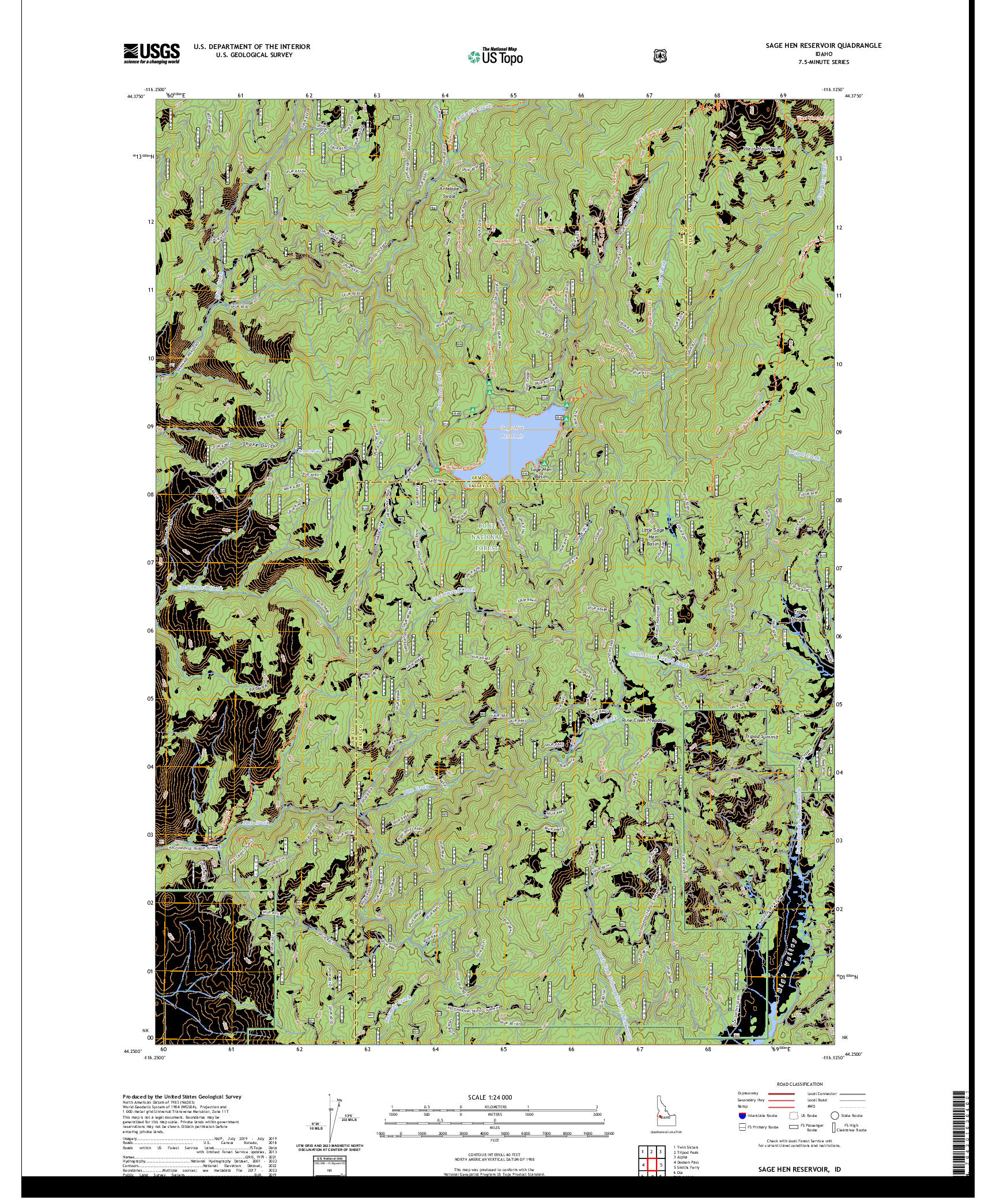 US TOPO 7.5-MINUTE MAP FOR SAGE HEN RESERVOIR, ID