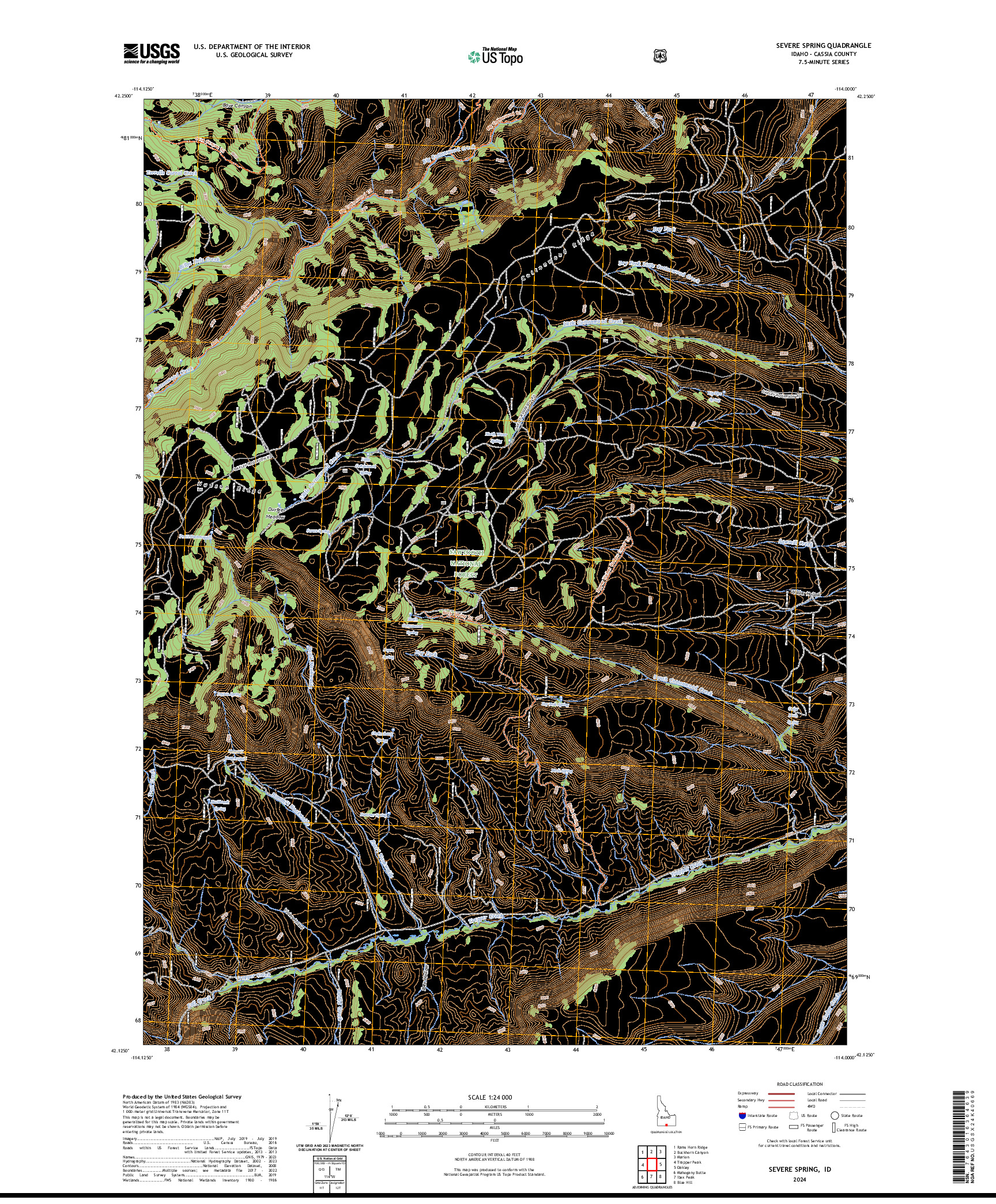 US TOPO 7.5-MINUTE MAP FOR SEVERE SPRING, ID