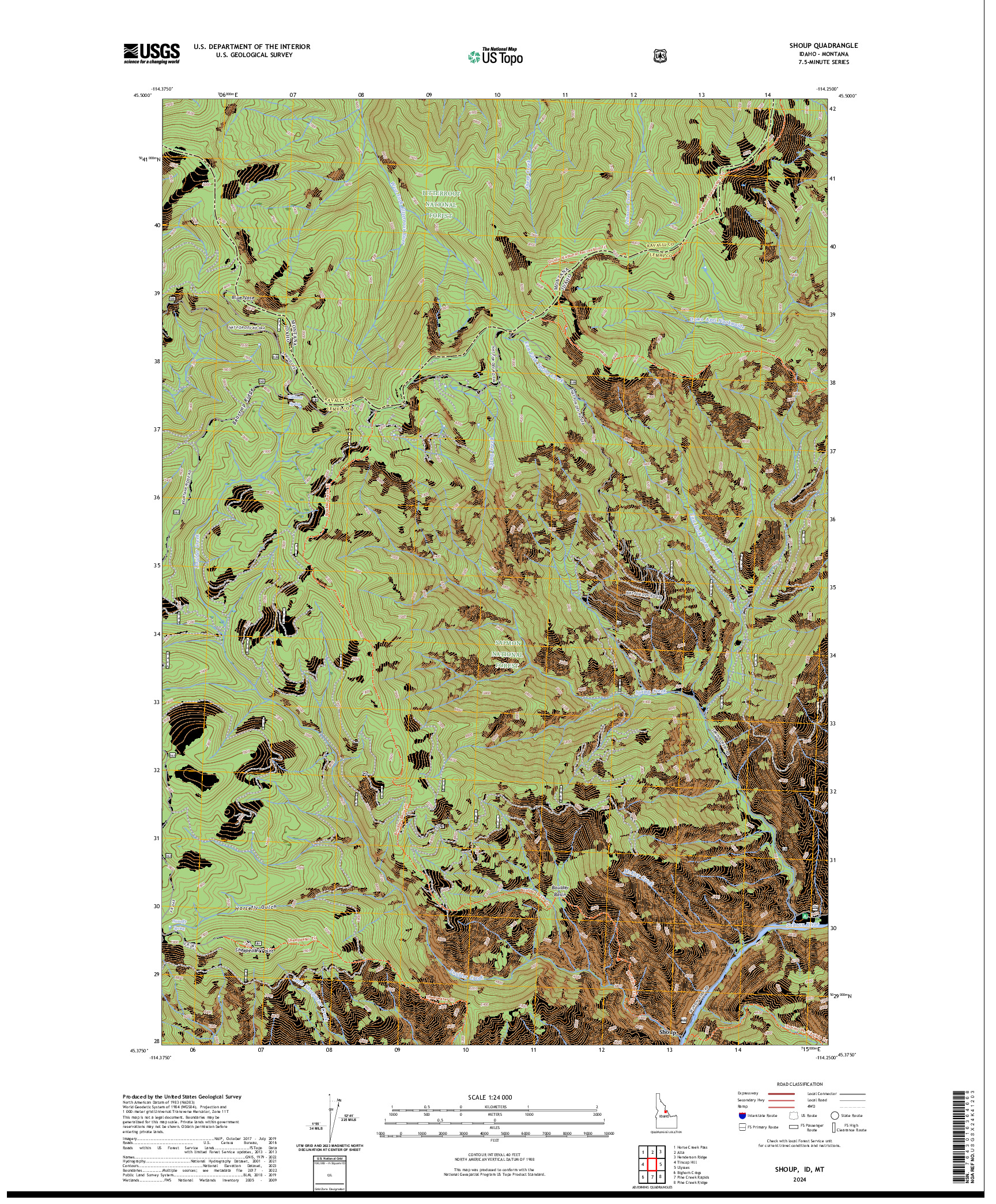 US TOPO 7.5-MINUTE MAP FOR SHOUP, ID,MT