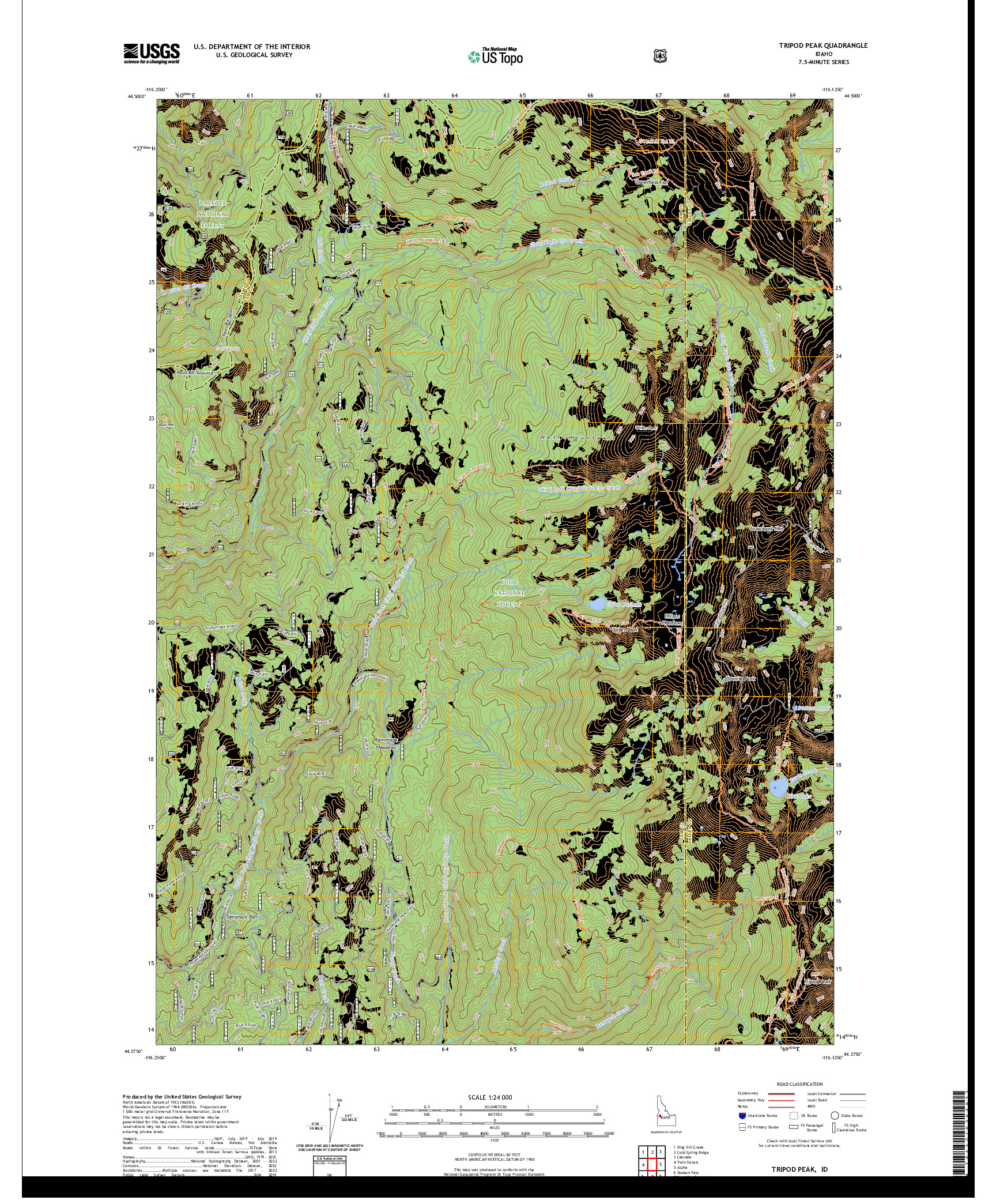 US TOPO 7.5-MINUTE MAP FOR TRIPOD PEAK, ID