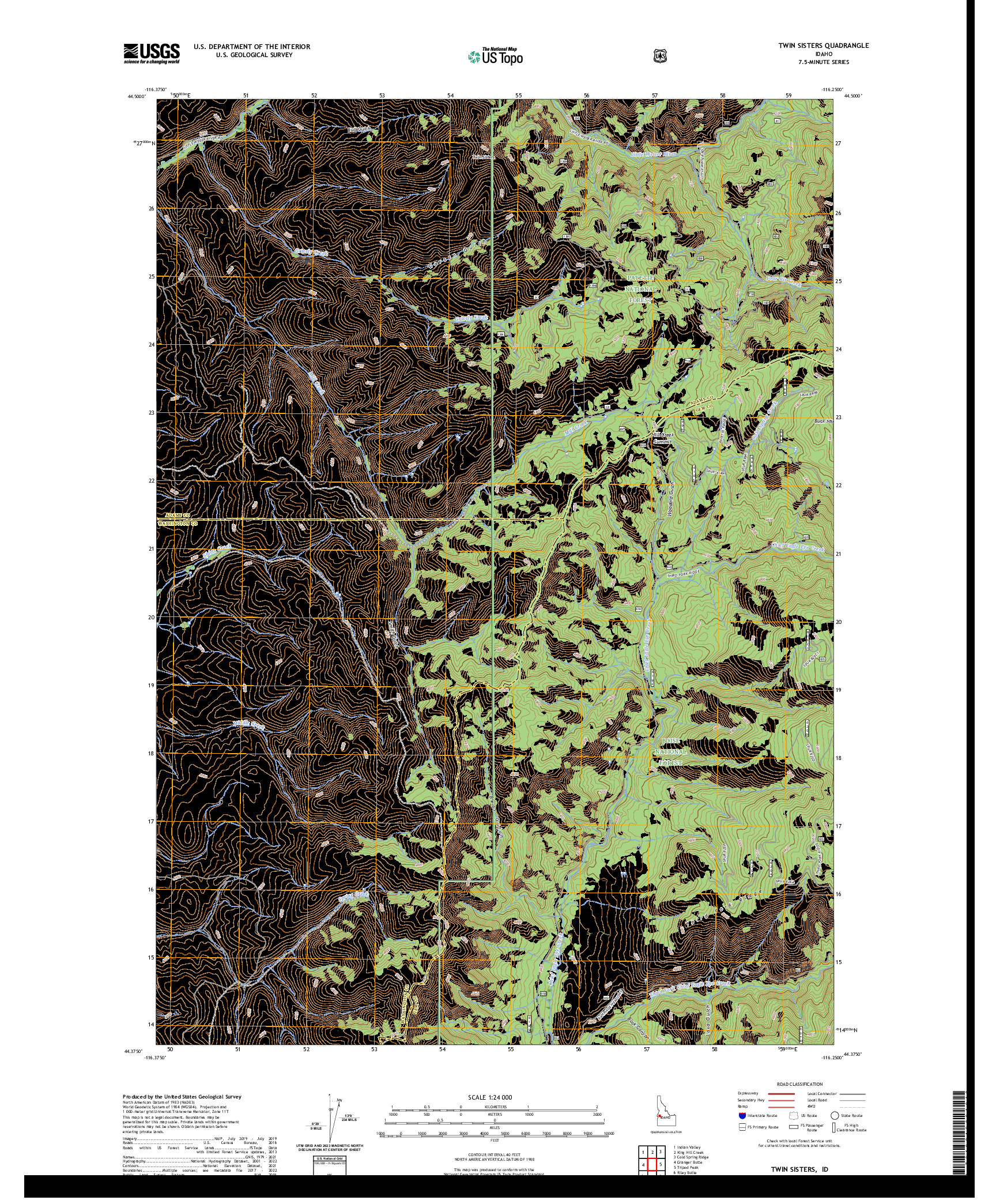 US TOPO 7.5-MINUTE MAP FOR TWIN SISTERS, ID