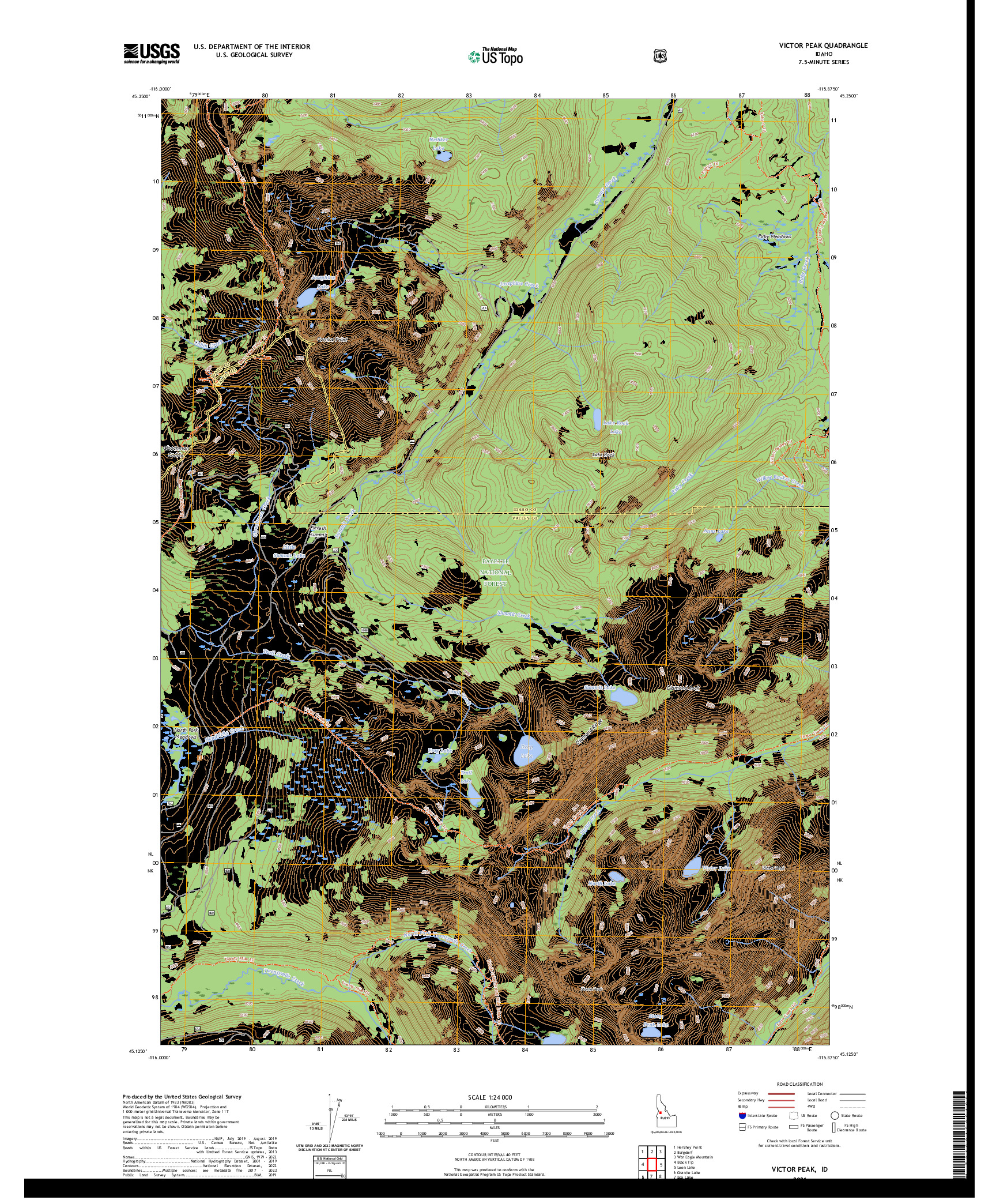 US TOPO 7.5-MINUTE MAP FOR VICTOR PEAK, ID