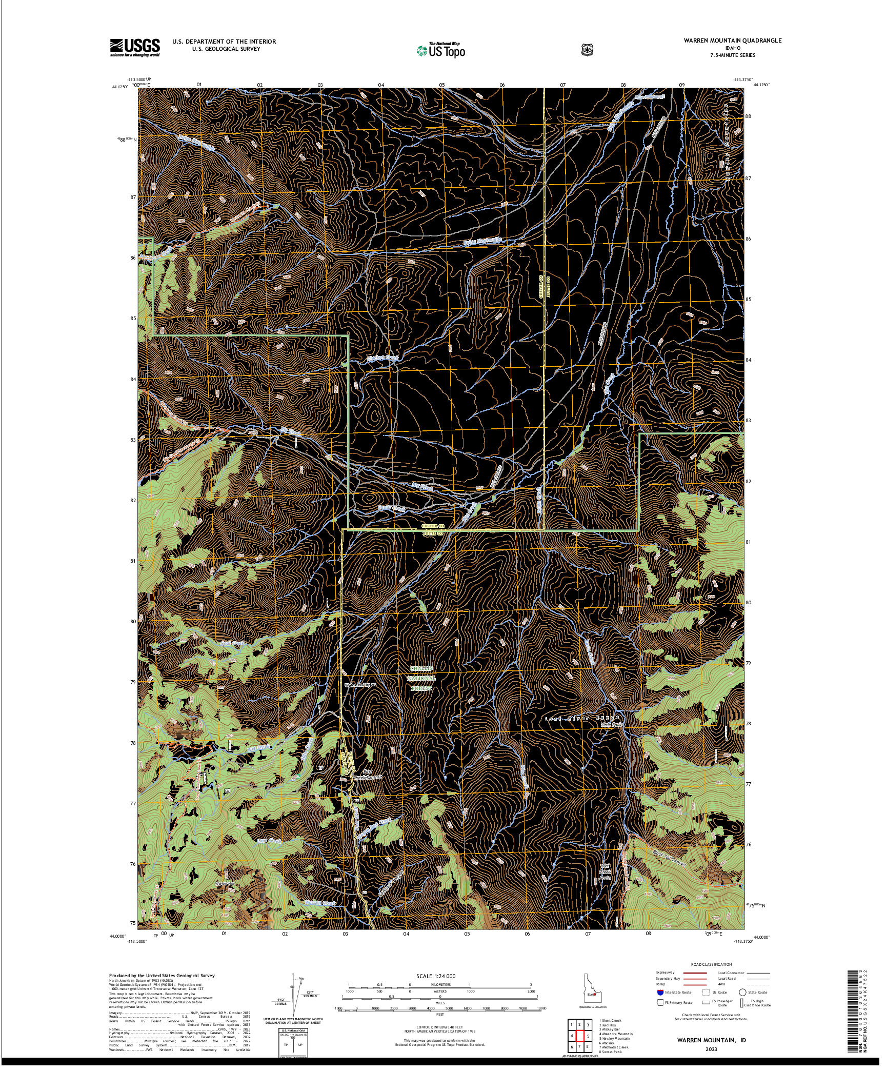 US TOPO 7.5-MINUTE MAP FOR WARREN MOUNTAIN, ID