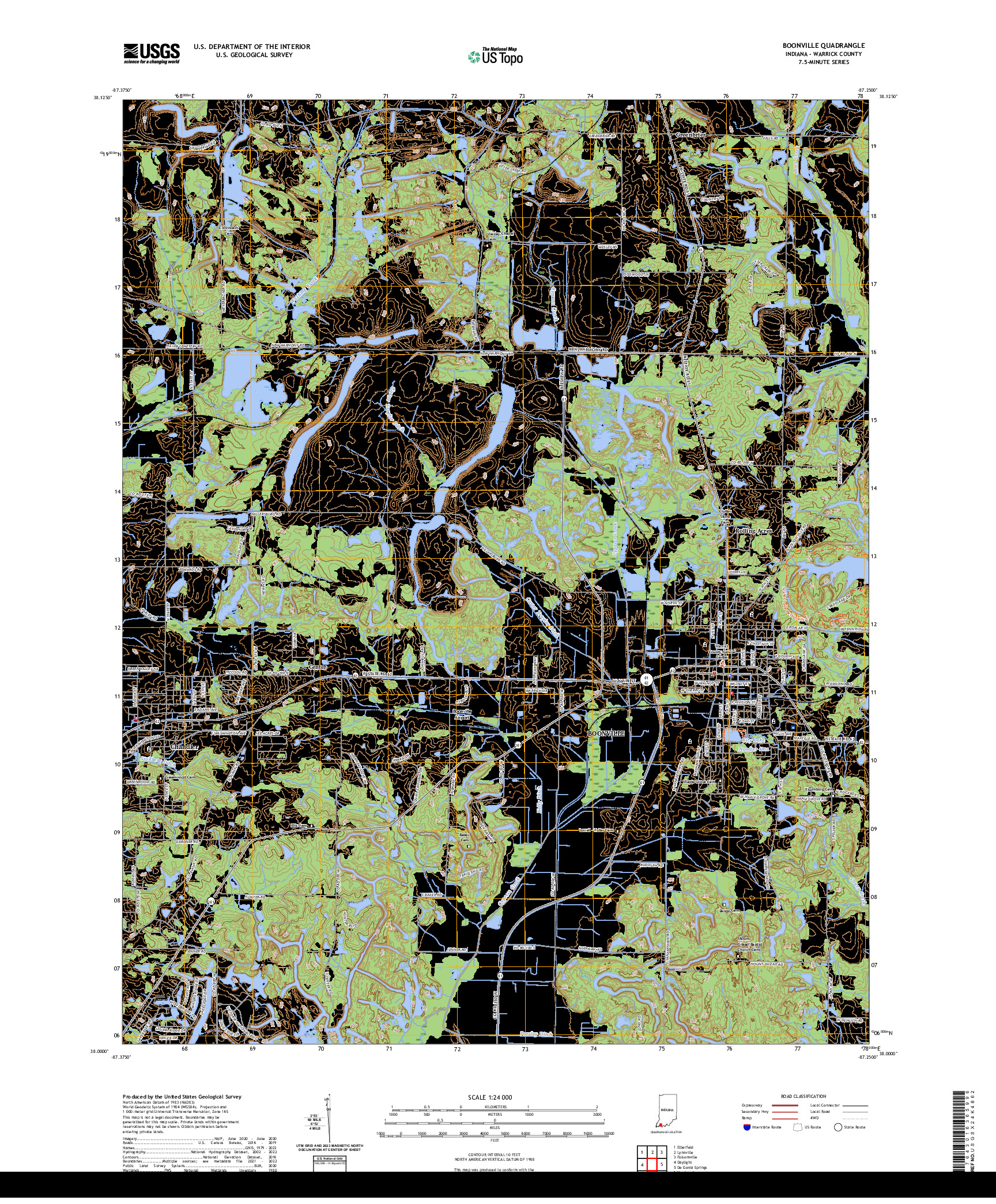 US TOPO 7.5-MINUTE MAP FOR BOONVILLE, IN