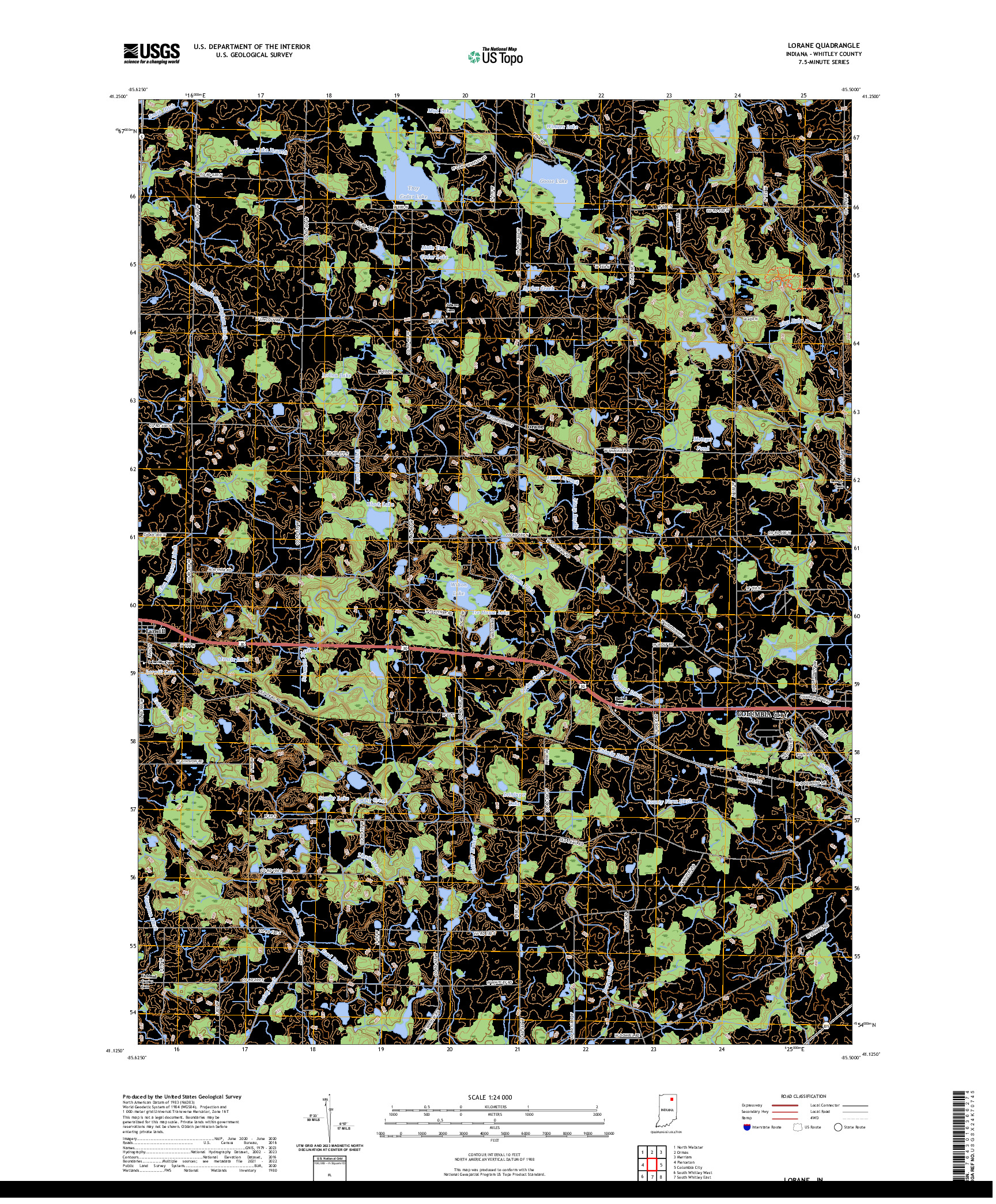 US TOPO 7.5-MINUTE MAP FOR LORANE, IN