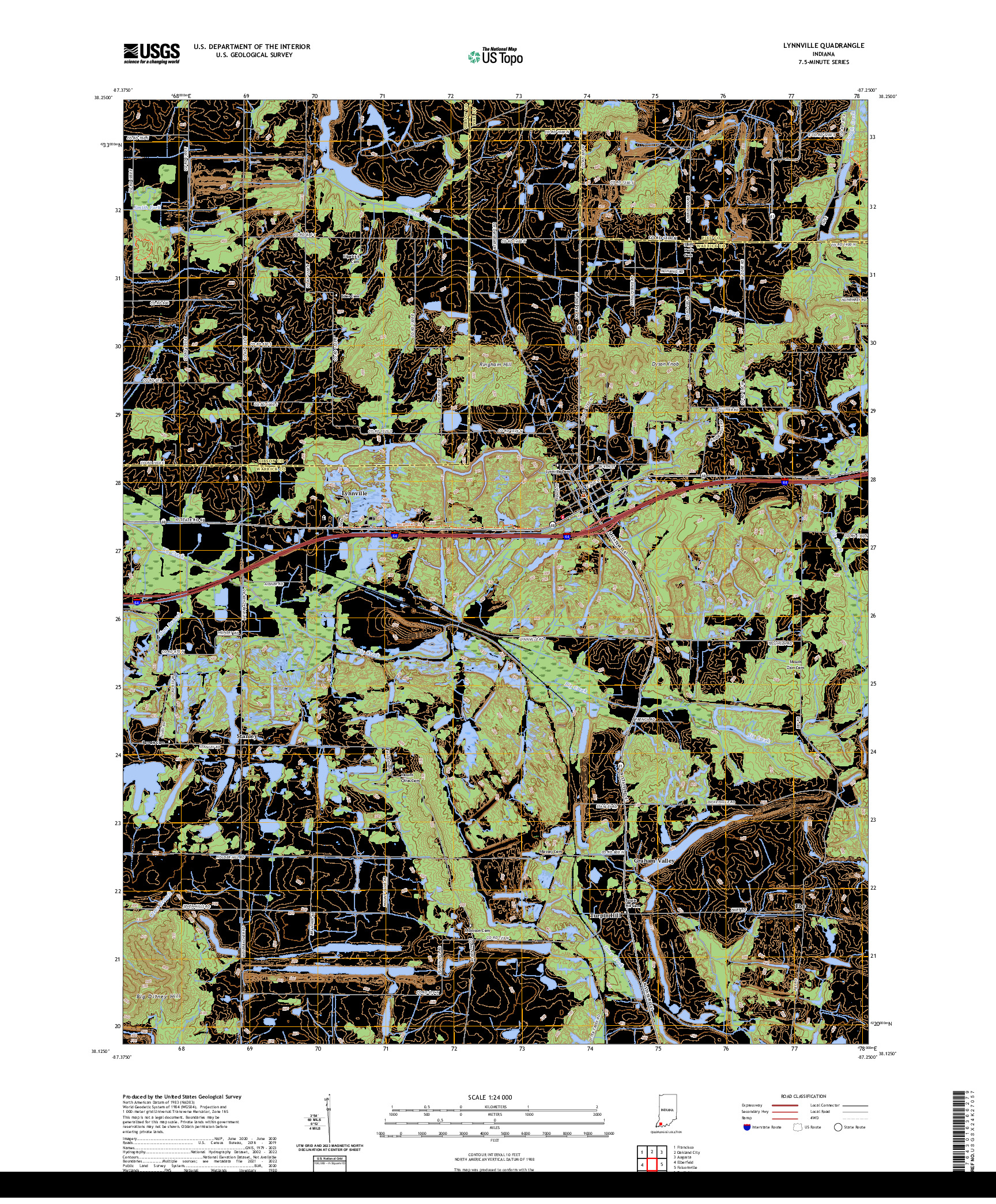 US TOPO 7.5-MINUTE MAP FOR LYNNVILLE, IN