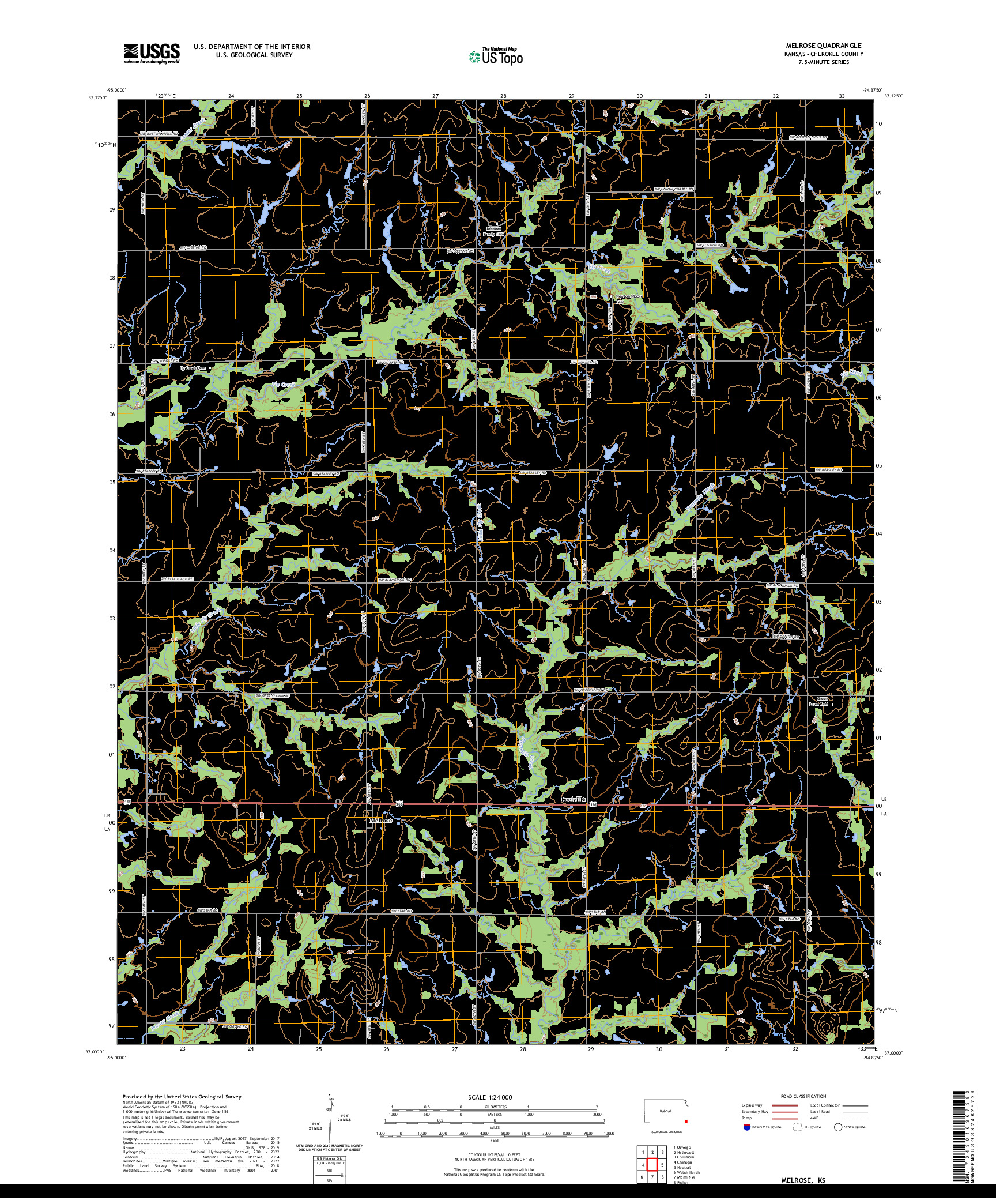 US TOPO 7.5-MINUTE MAP FOR MELROSE, KS