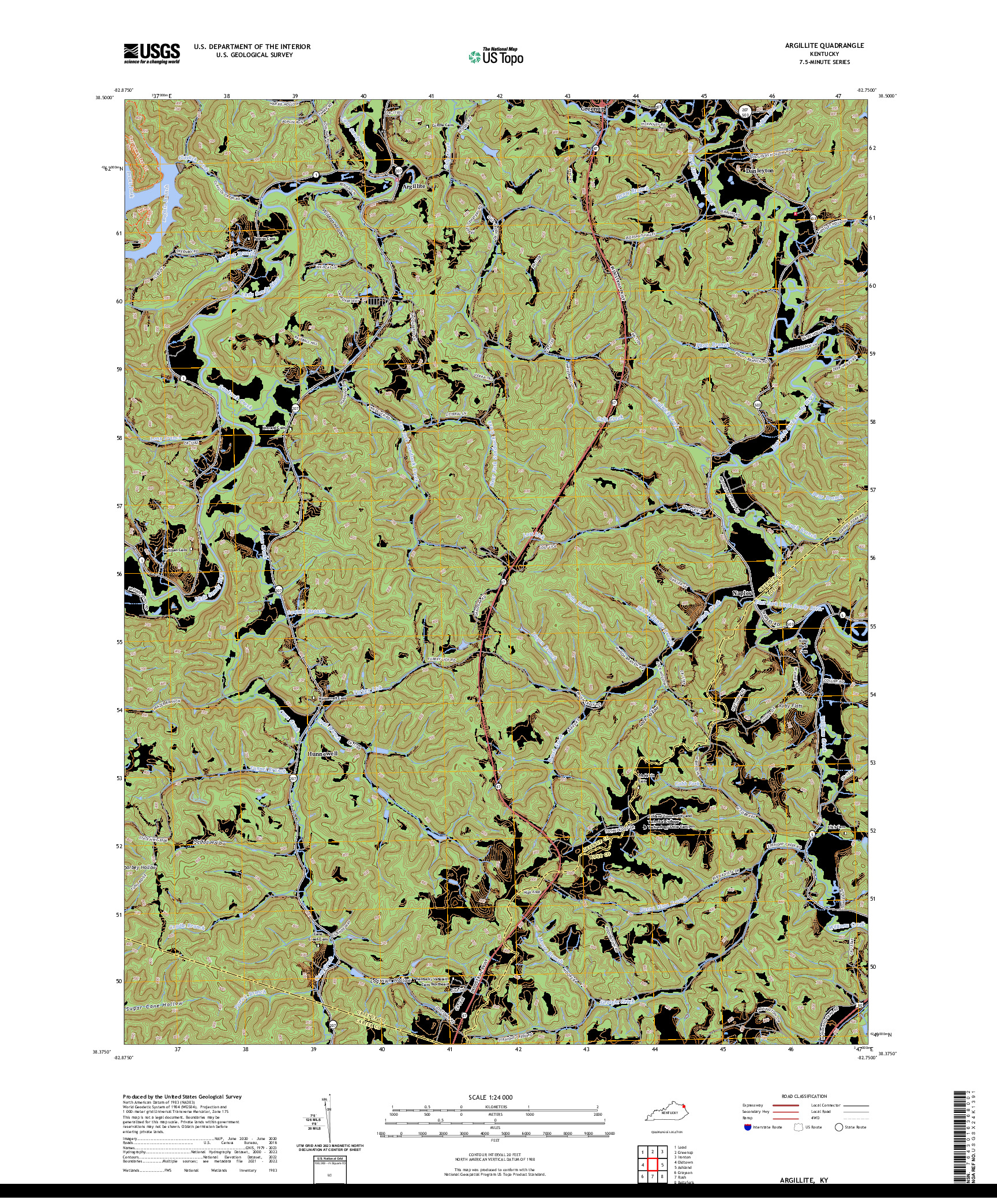 US TOPO 7.5-MINUTE MAP FOR ARGILLITE, KY