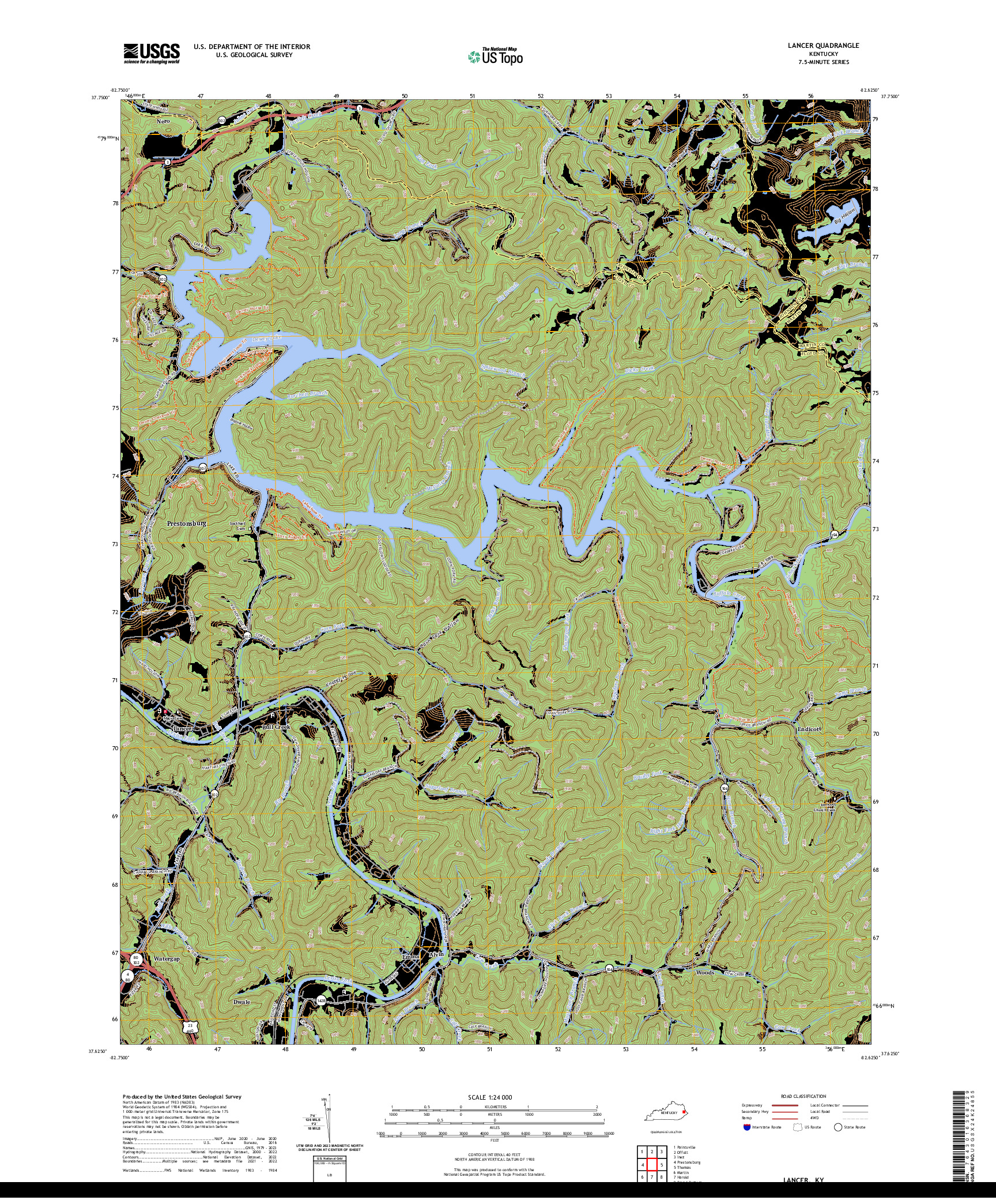 US TOPO 7.5-MINUTE MAP FOR LANCER, KY