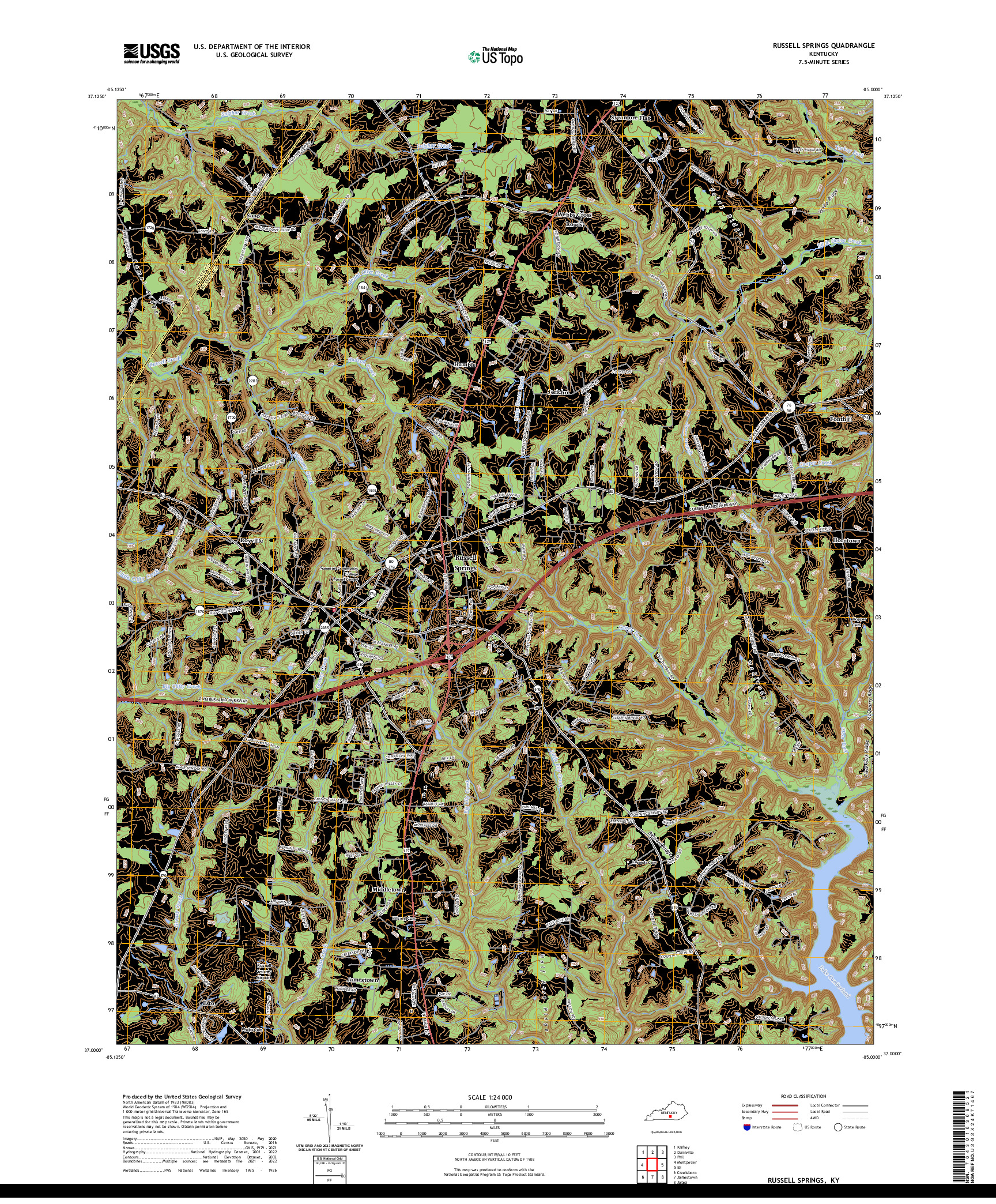 US TOPO 7.5-MINUTE MAP FOR RUSSELL SPRINGS, KY