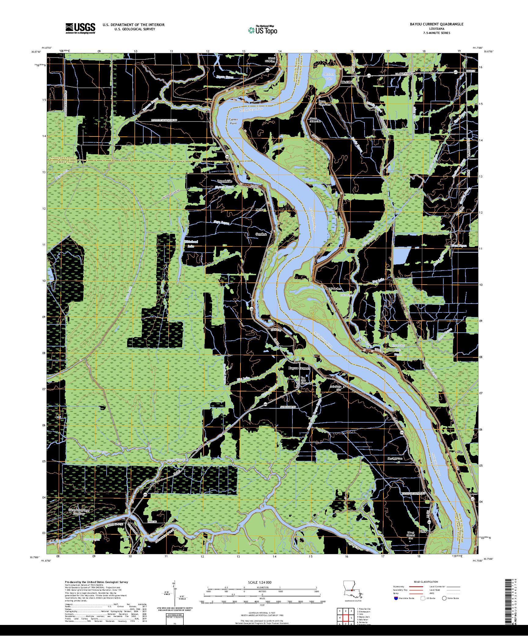 US TOPO 7.5-MINUTE MAP FOR BAYOU CURRENT, LA