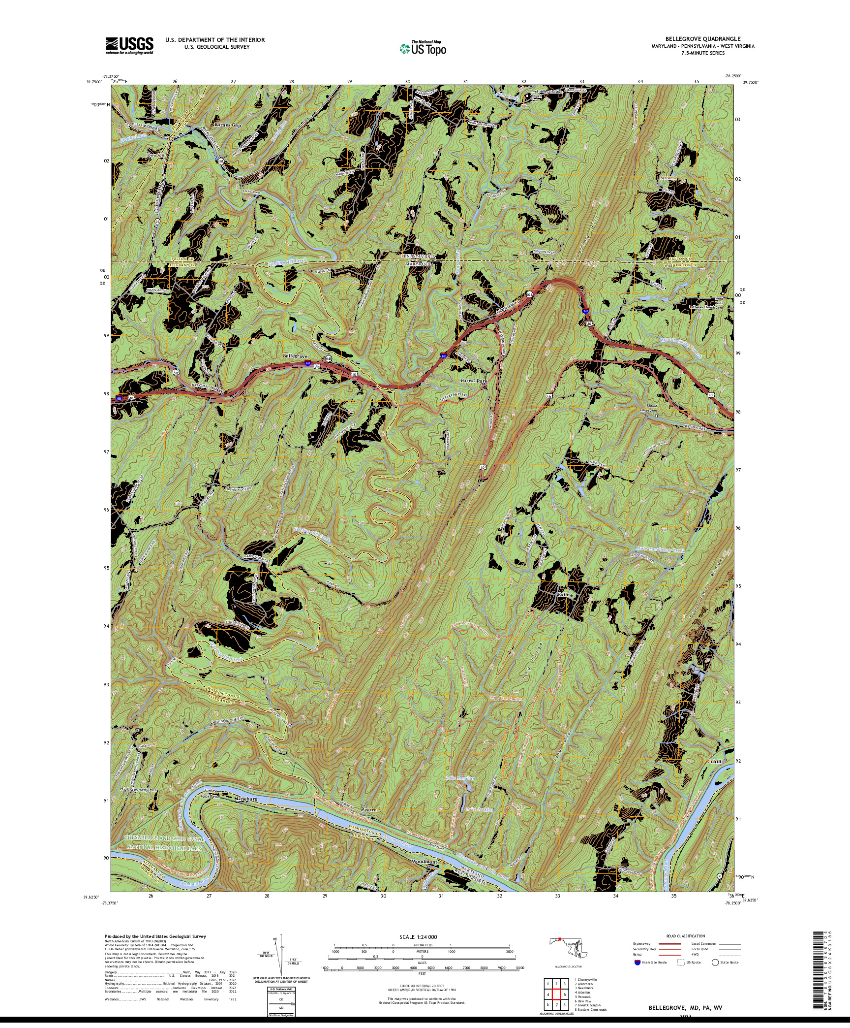 US TOPO 7.5-MINUTE MAP FOR BELLEGROVE, MD,PA,WV