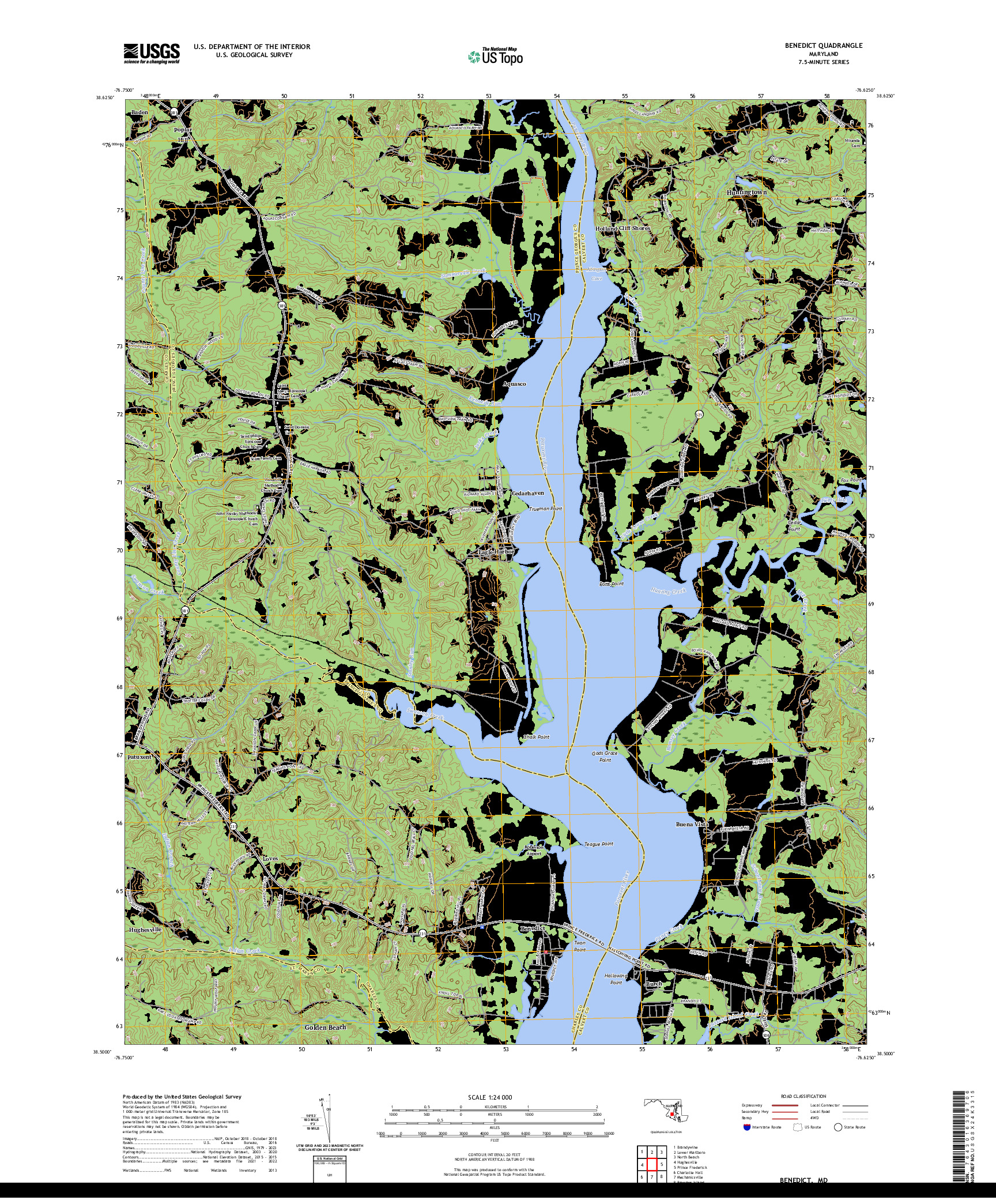 US TOPO 7.5-MINUTE MAP FOR BENEDICT, MD