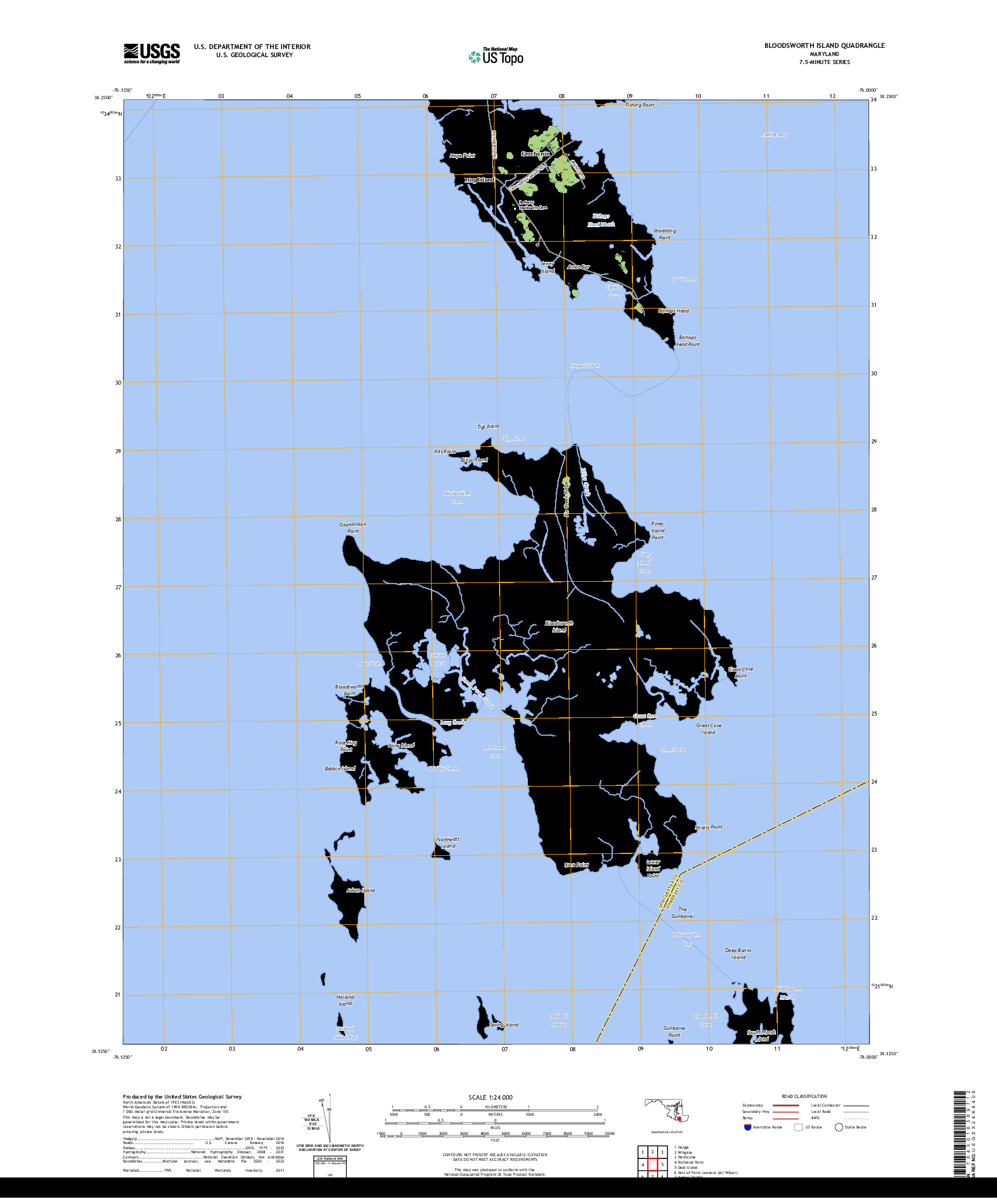 US TOPO 7.5-MINUTE MAP FOR BLOODSWORTH ISLAND, MD