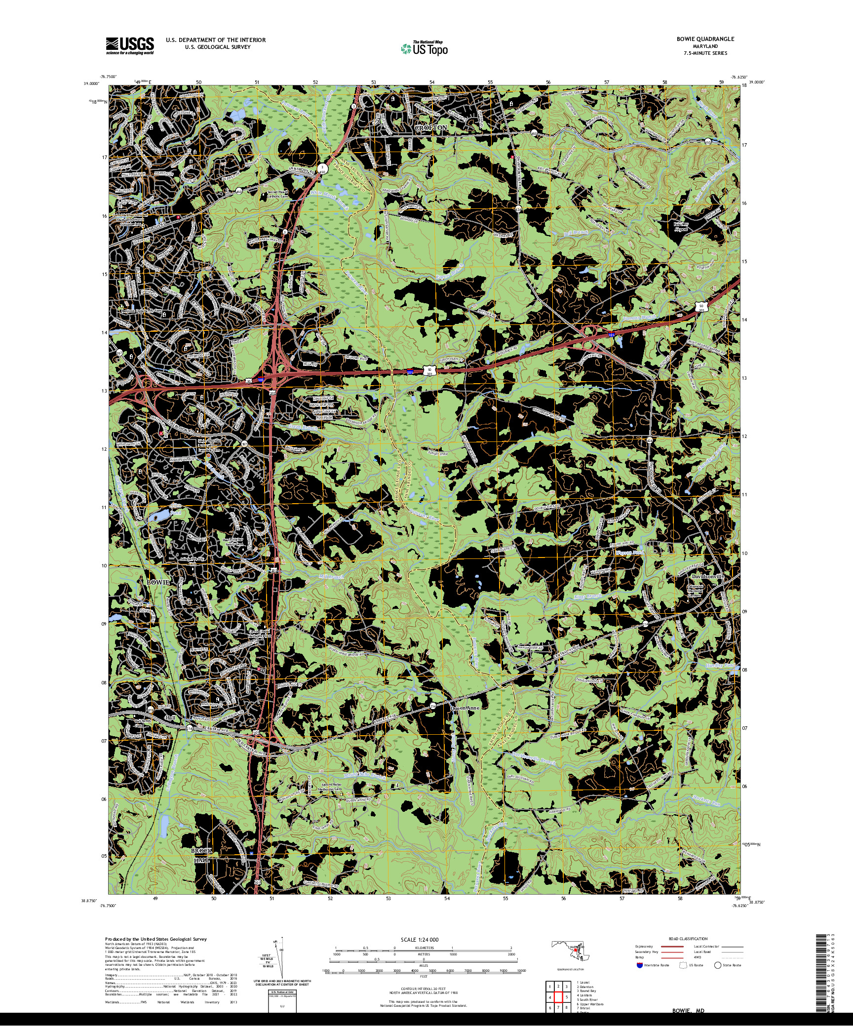 US TOPO 7.5-MINUTE MAP FOR BOWIE, MD