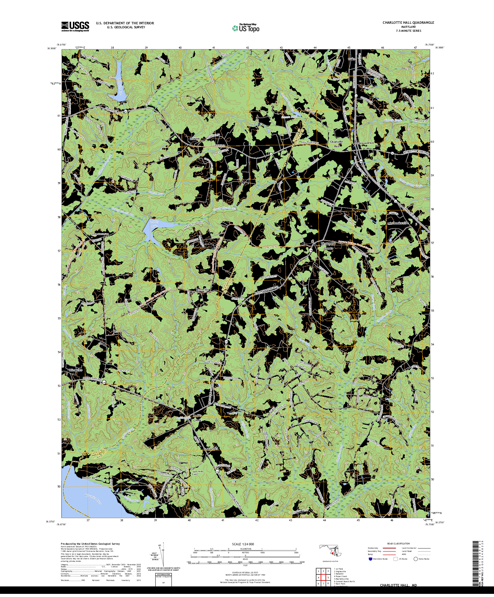 US TOPO 7.5-MINUTE MAP FOR CHARLOTTE HALL, MD