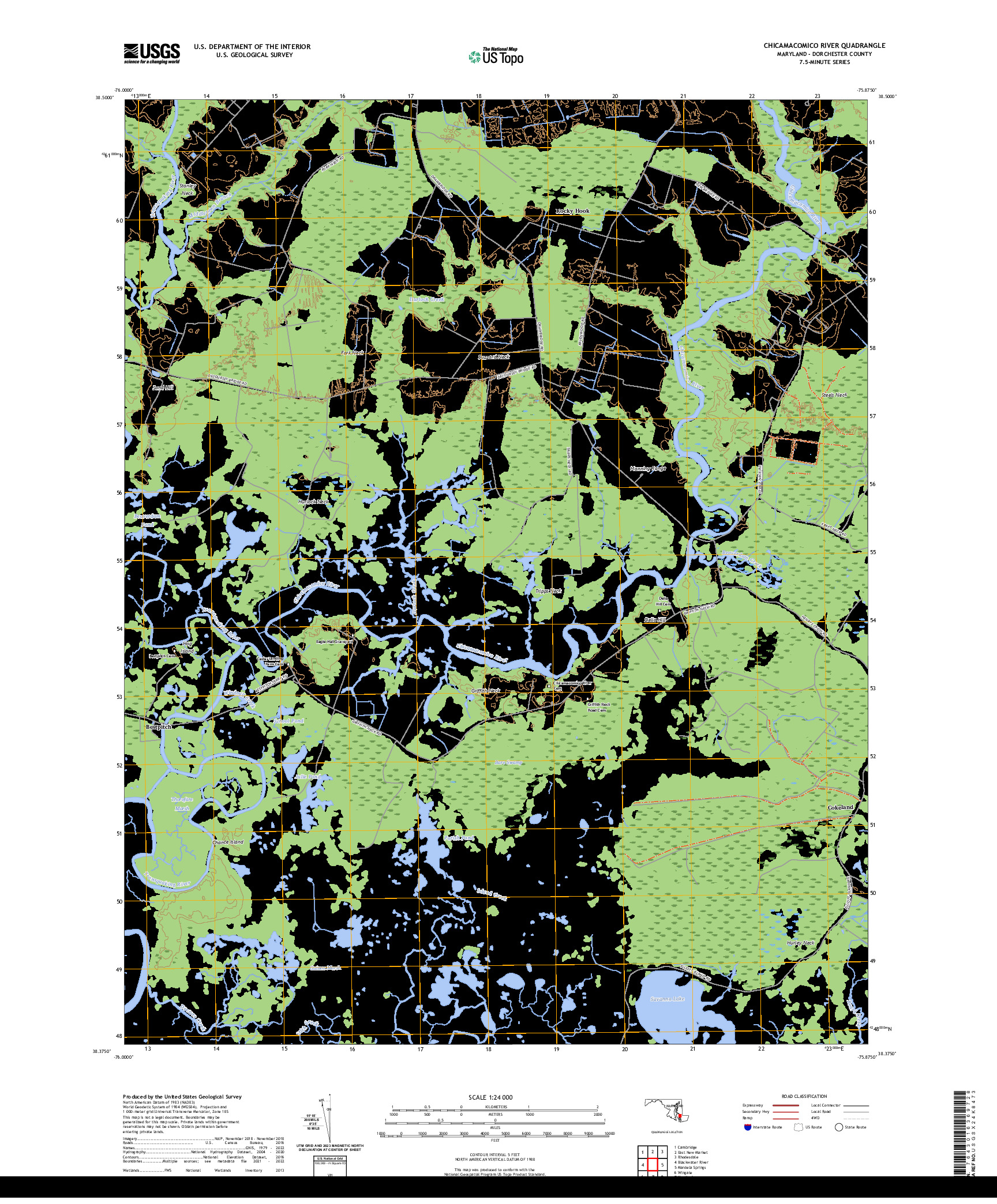 US TOPO 7.5-MINUTE MAP FOR CHICAMACOMICO RIVER, MD