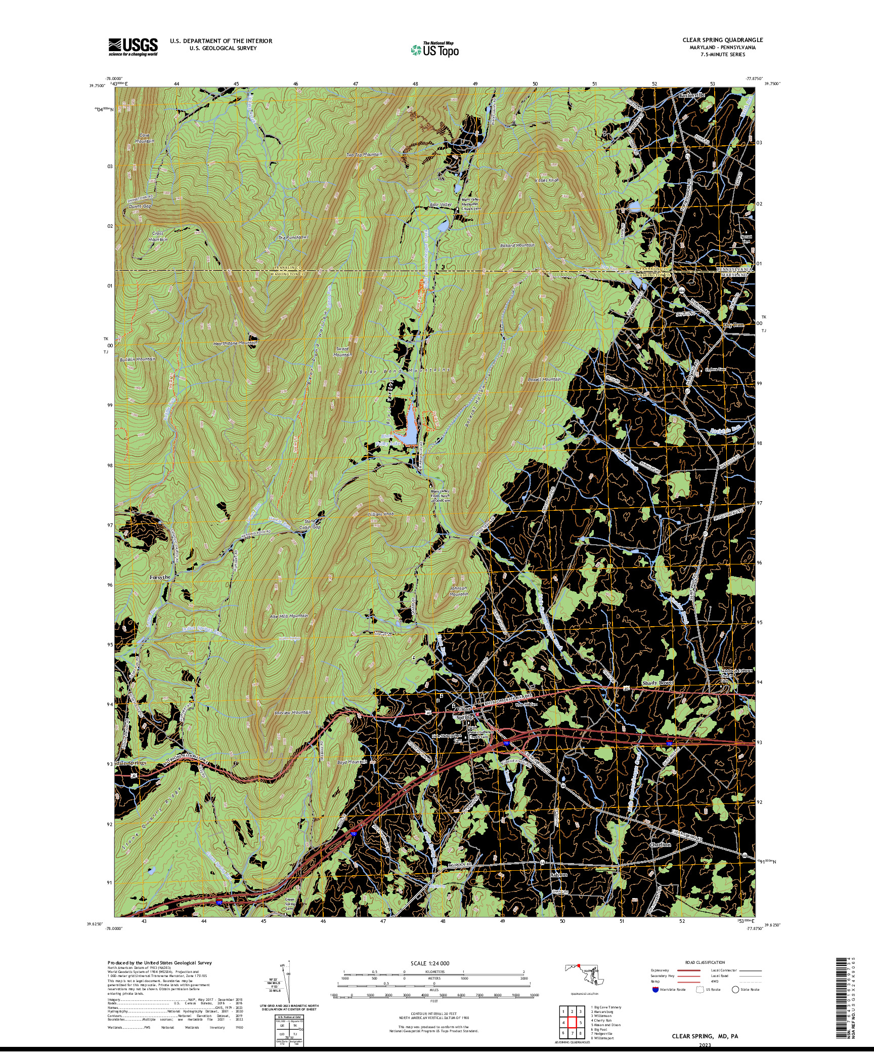 US TOPO 7.5-MINUTE MAP FOR CLEAR SPRING, MD,PA