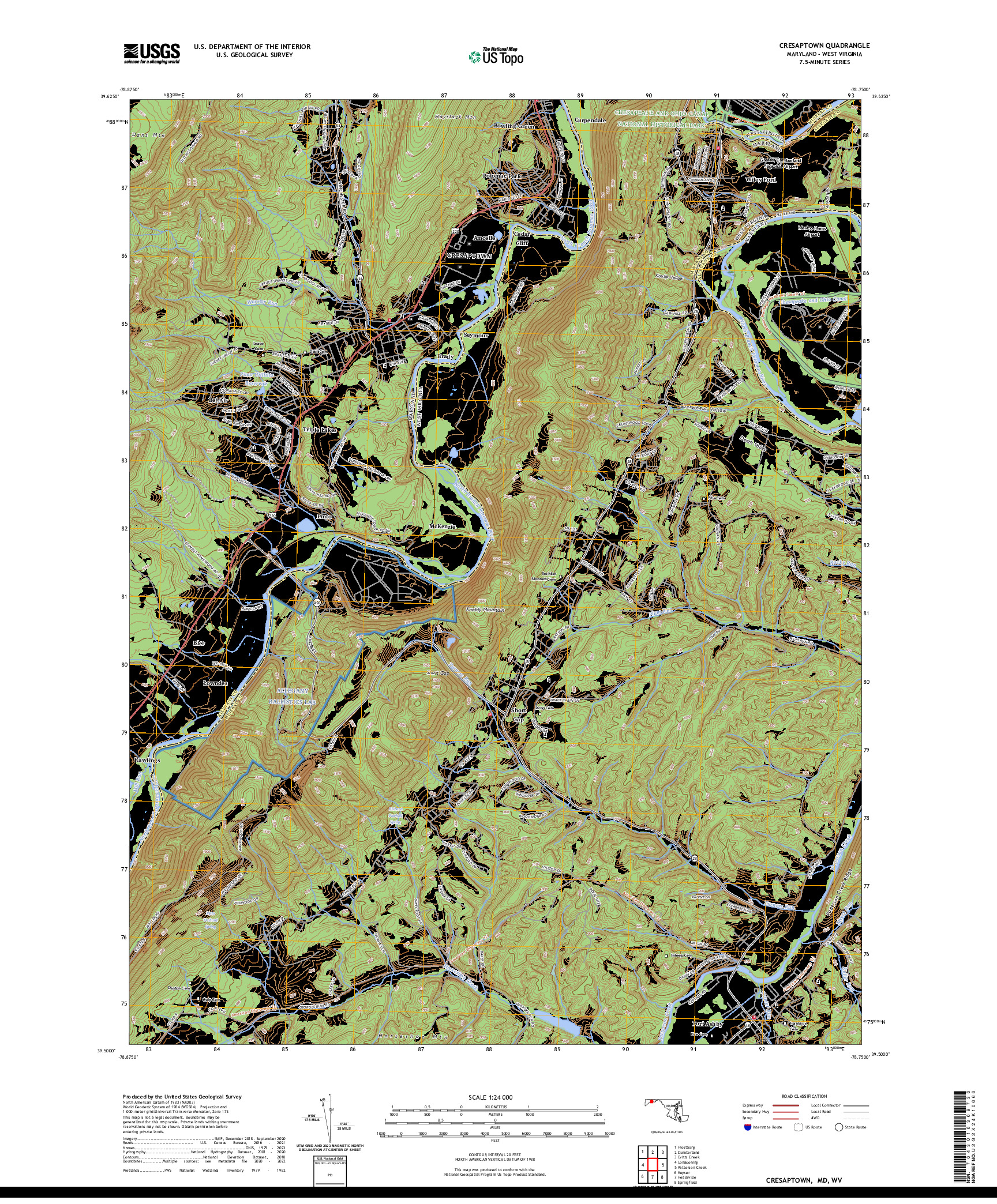 US TOPO 7.5-MINUTE MAP FOR CRESAPTOWN, MD,WV