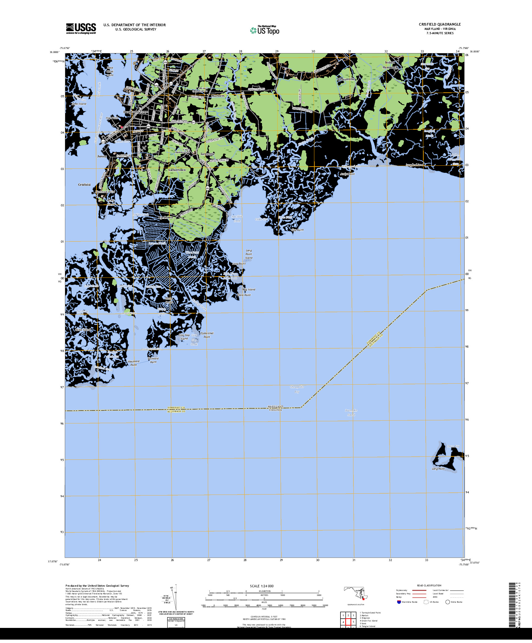 US TOPO 7.5-MINUTE MAP FOR CRISFIELD, MD,VA