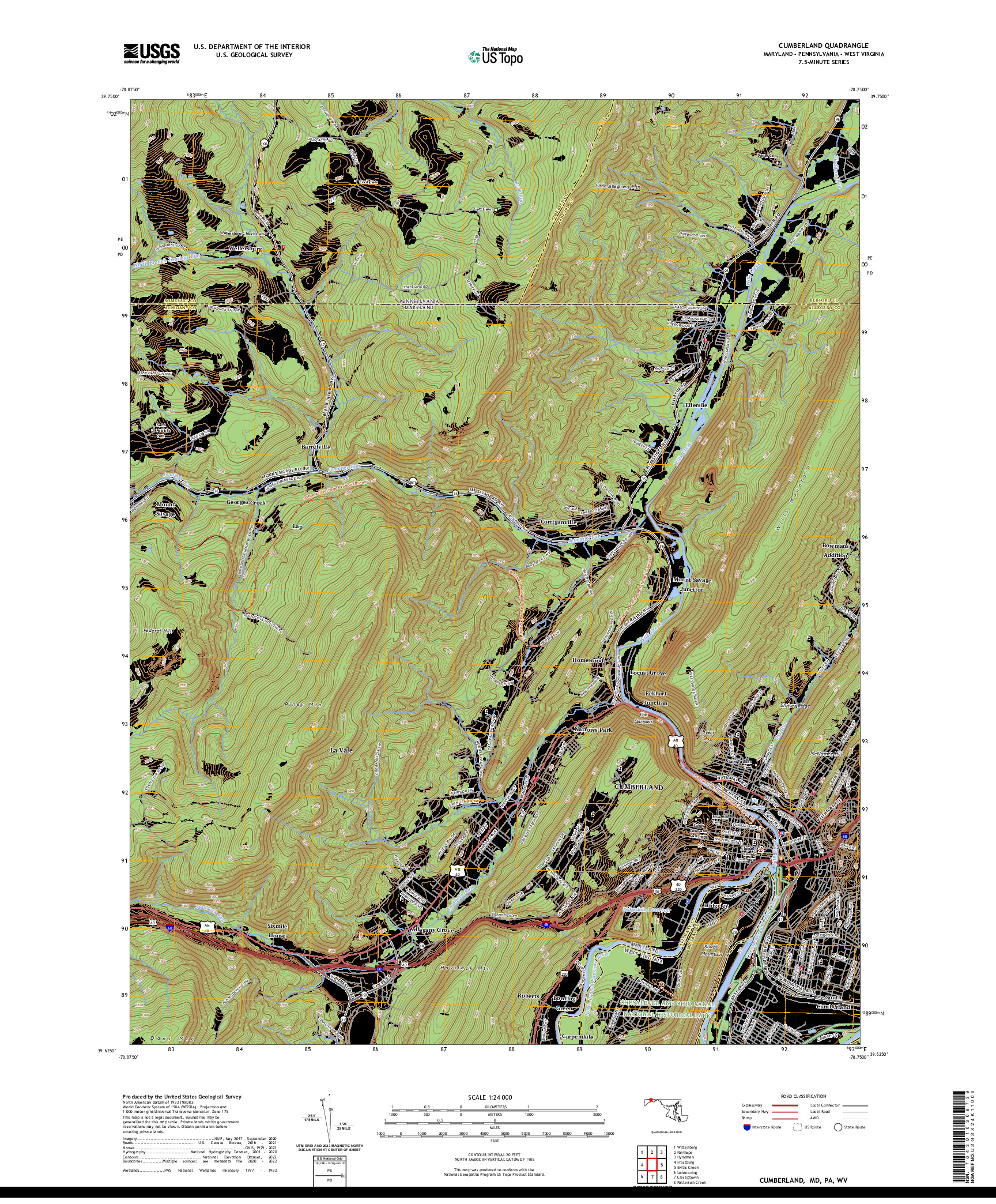 US TOPO 7.5-MINUTE MAP FOR CUMBERLAND, MD,PA,WV