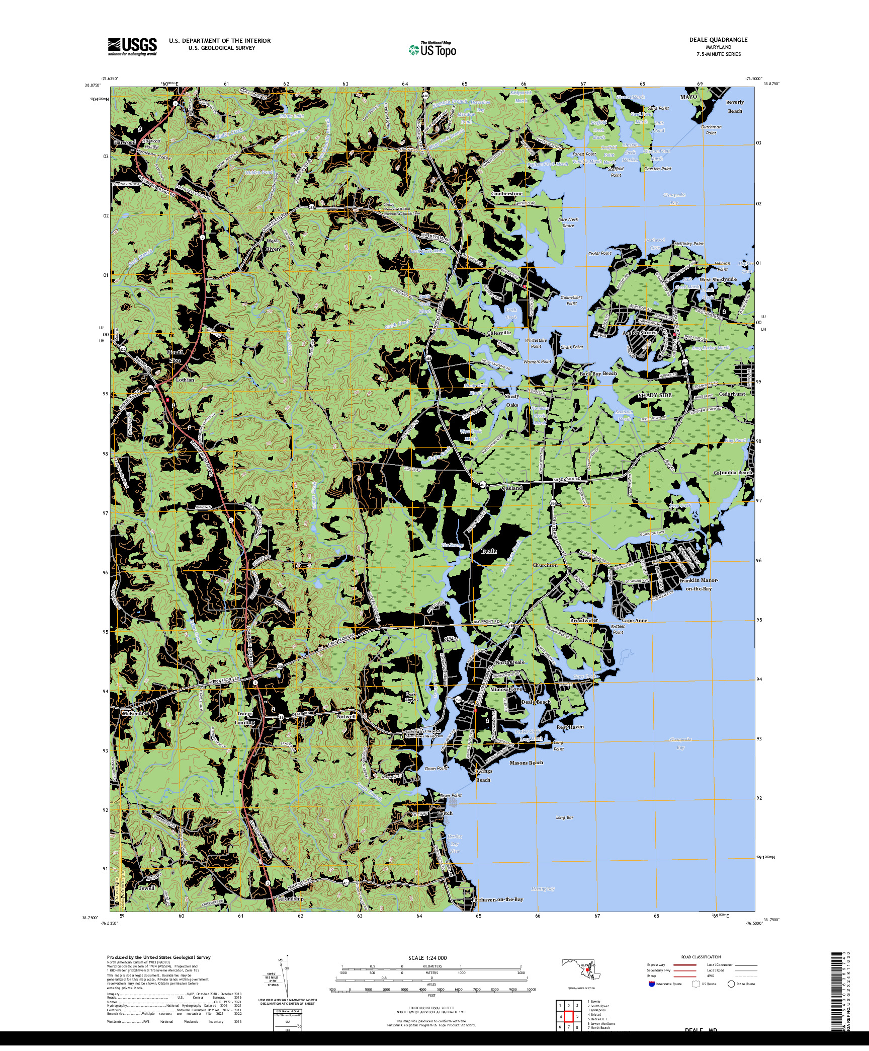 US TOPO 7.5-MINUTE MAP FOR DEALE, MD