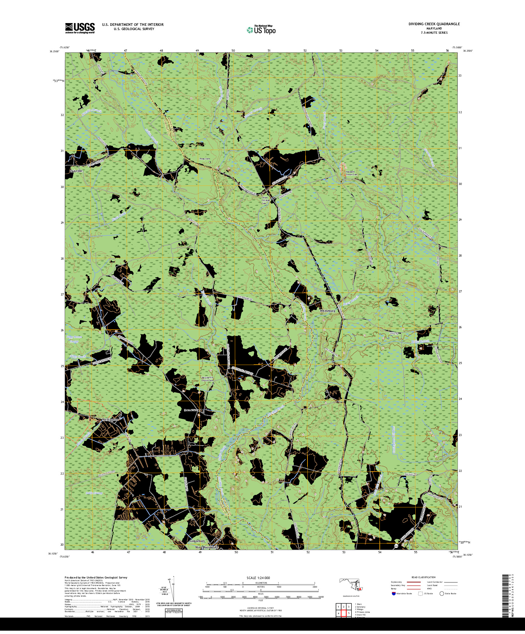 US TOPO 7.5-MINUTE MAP FOR DIVIDING CREEK, MD