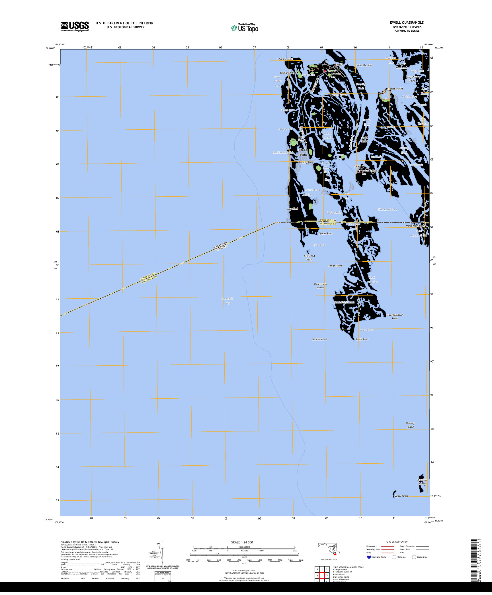 US TOPO 7.5-MINUTE MAP FOR EWELL, MD,VA