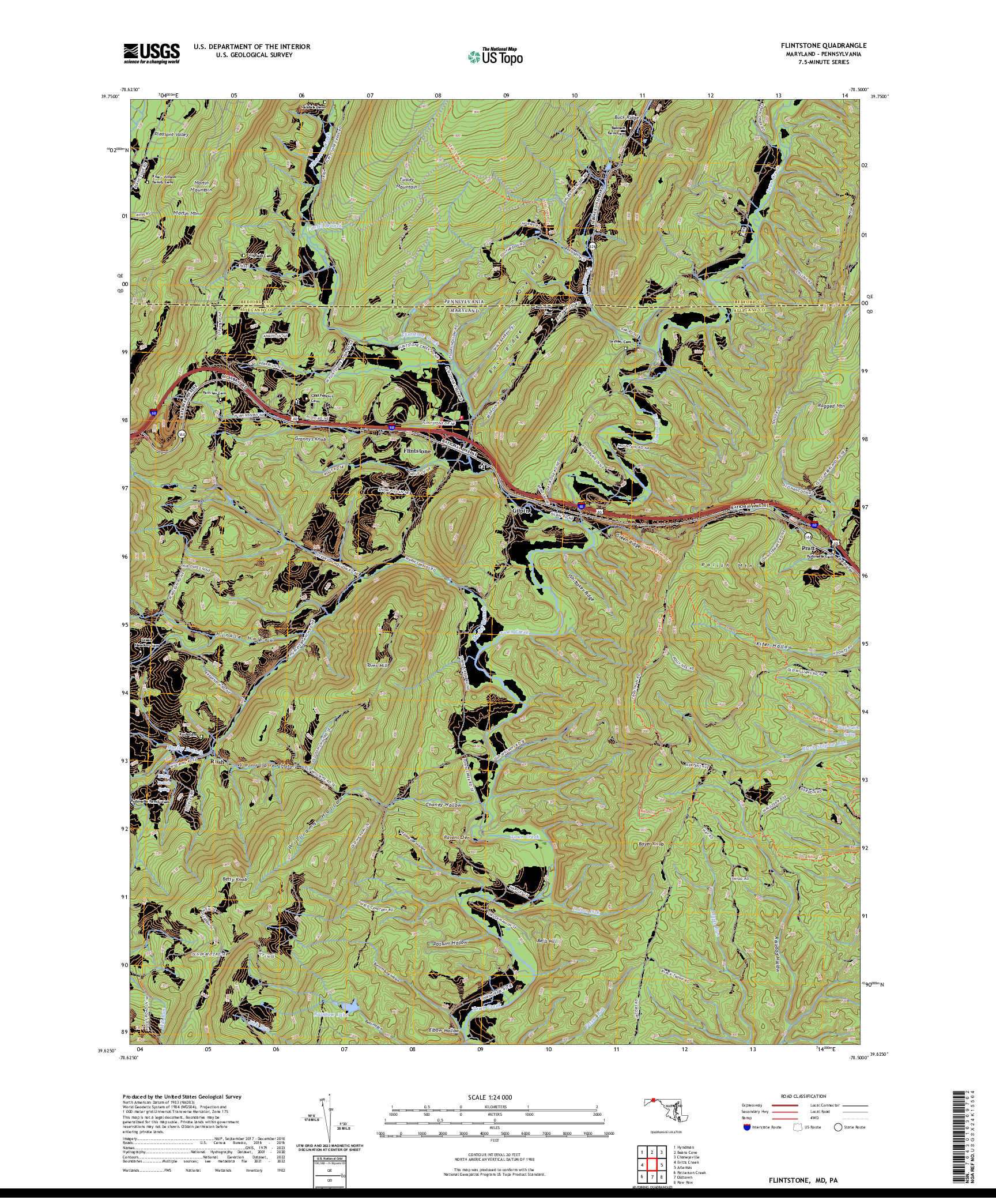 US TOPO 7.5-MINUTE MAP FOR FLINTSTONE, MD,PA