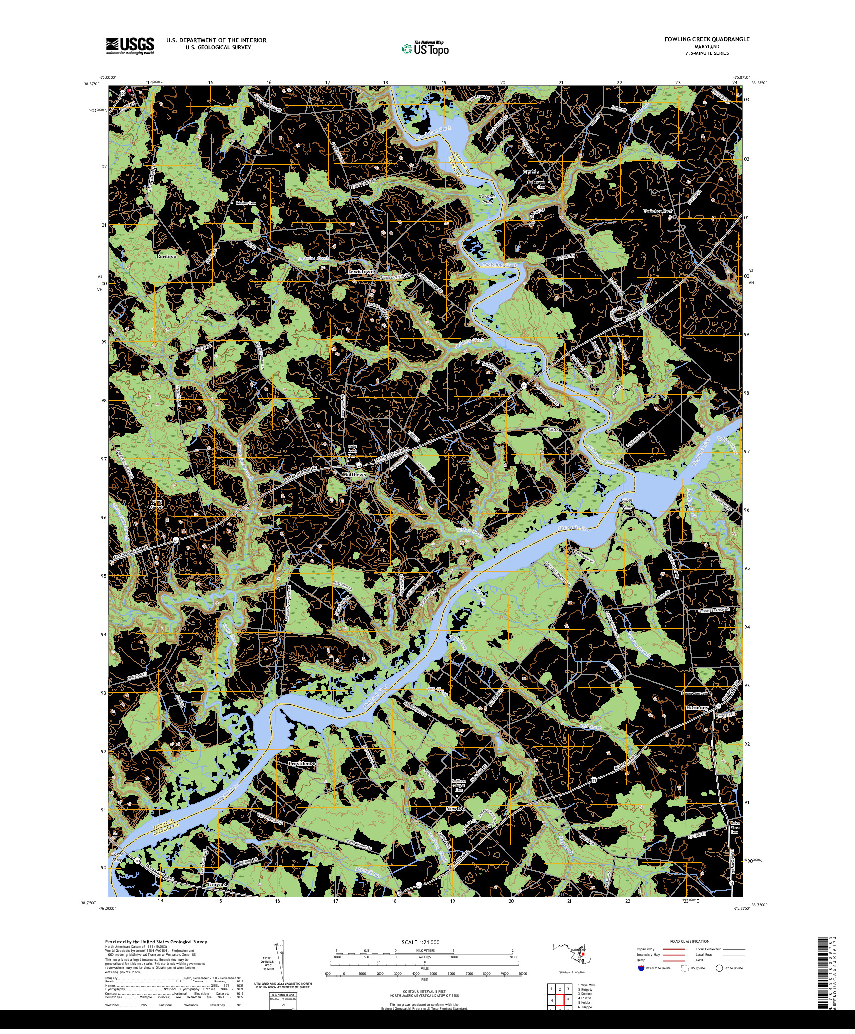 US TOPO 7.5-MINUTE MAP FOR FOWLING CREEK, MD