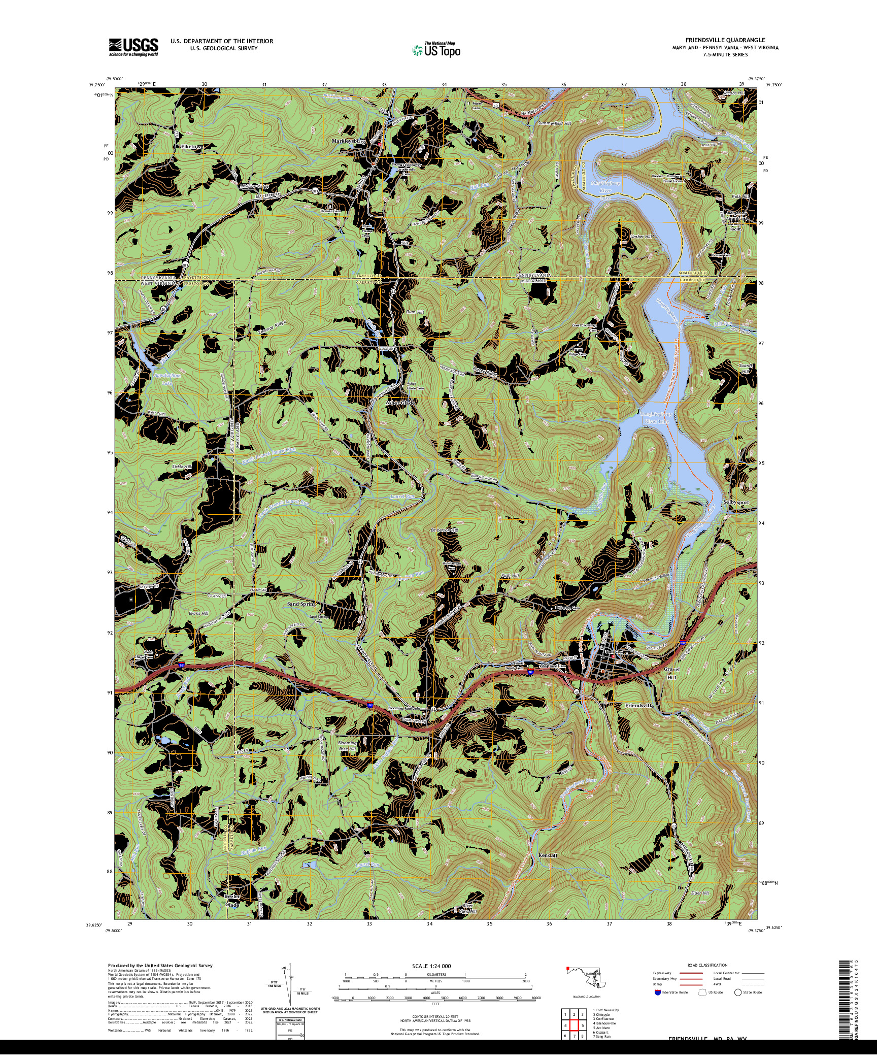 US TOPO 7.5-MINUTE MAP FOR FRIENDSVILLE, MD,PA,WV