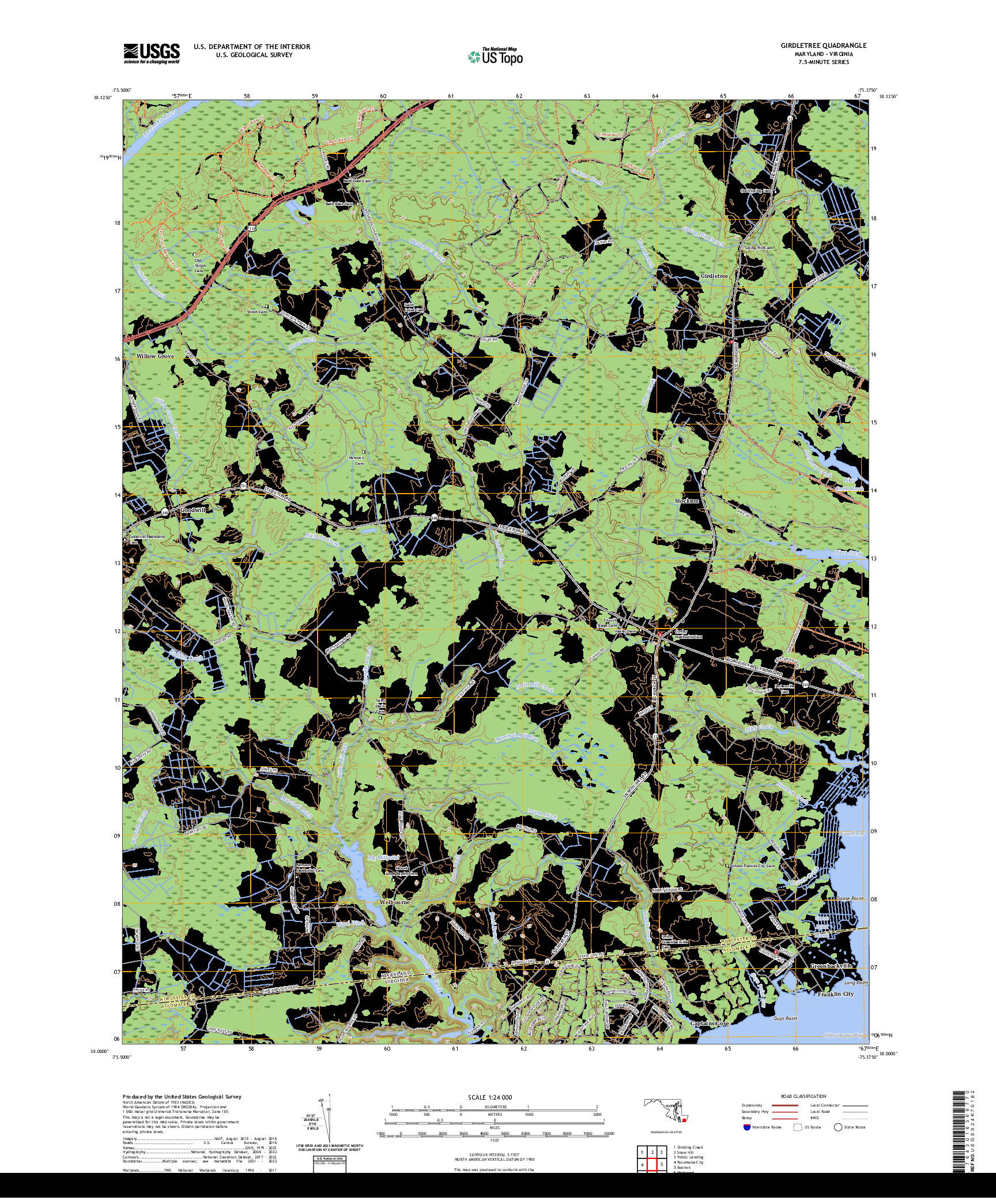 US TOPO 7.5-MINUTE MAP FOR GIRDLETREE, MD,VA