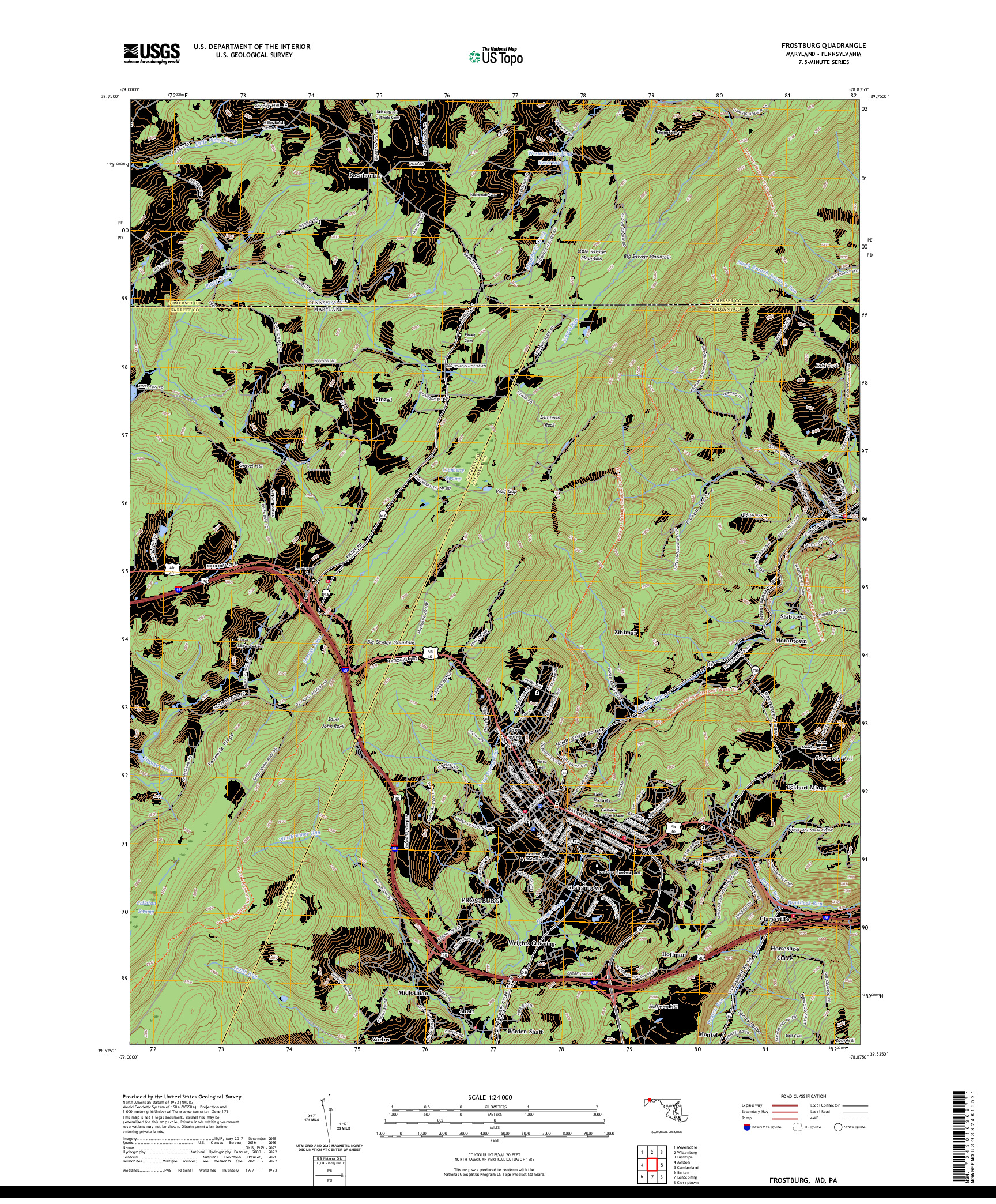 US TOPO 7.5-MINUTE MAP FOR FROSTBURG, MD,PA