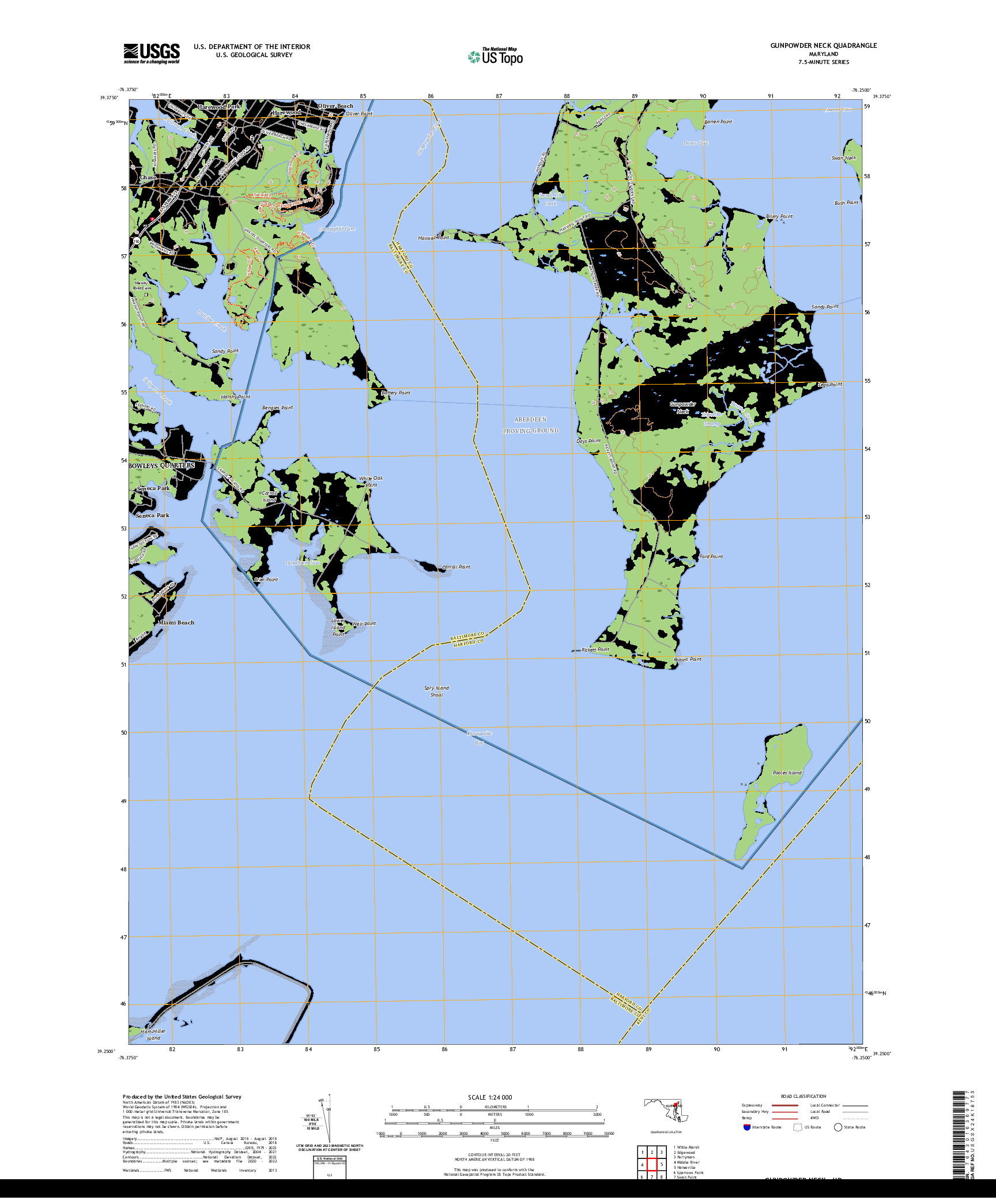 US TOPO 7.5-MINUTE MAP FOR GUNPOWDER NECK, MD