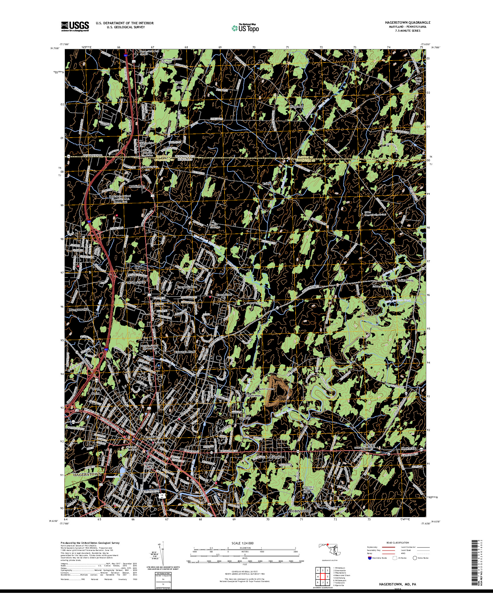 US TOPO 7.5-MINUTE MAP FOR HAGERSTOWN, MD,PA