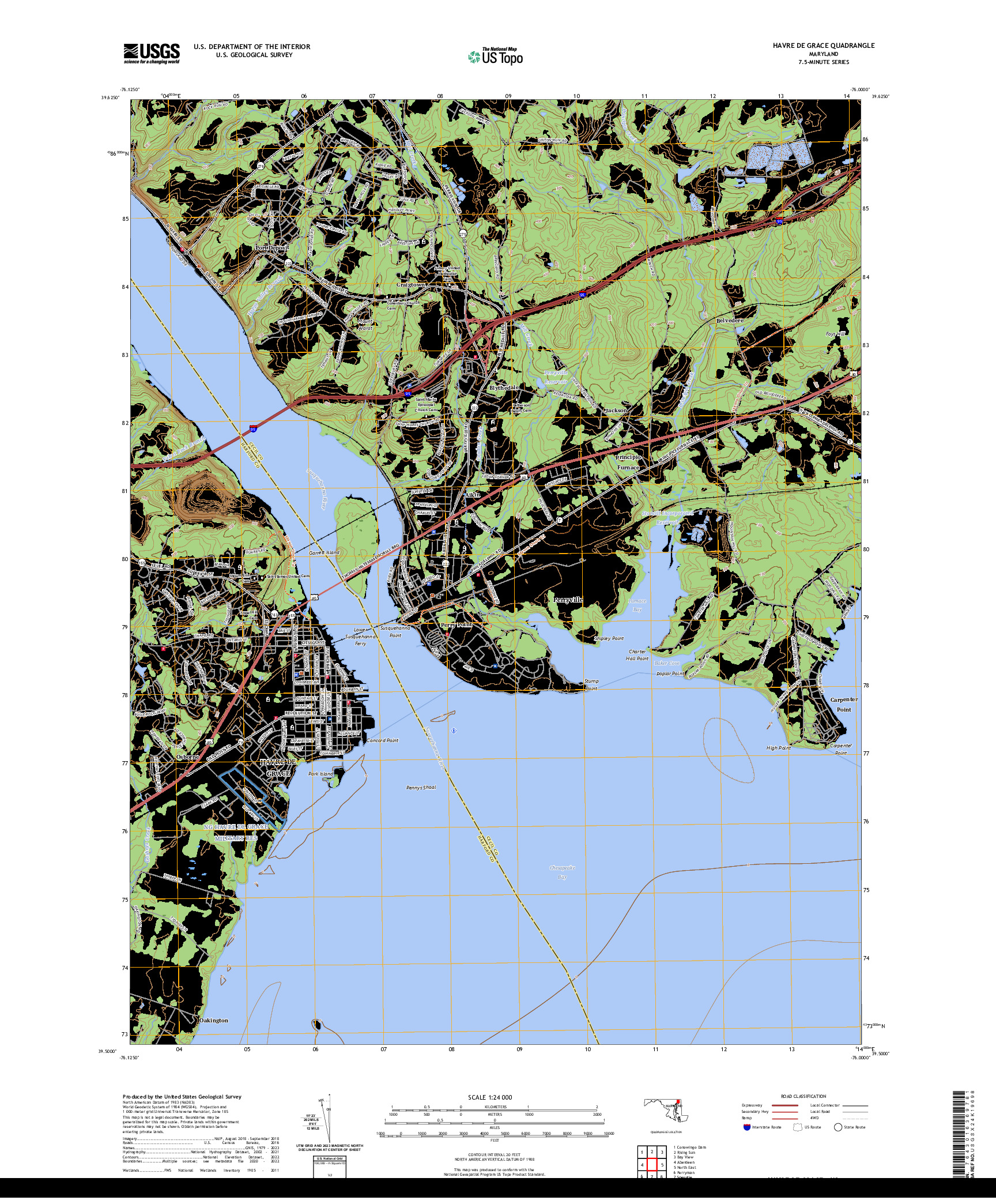 US TOPO 7.5-MINUTE MAP FOR HAVRE DE GRACE, MD