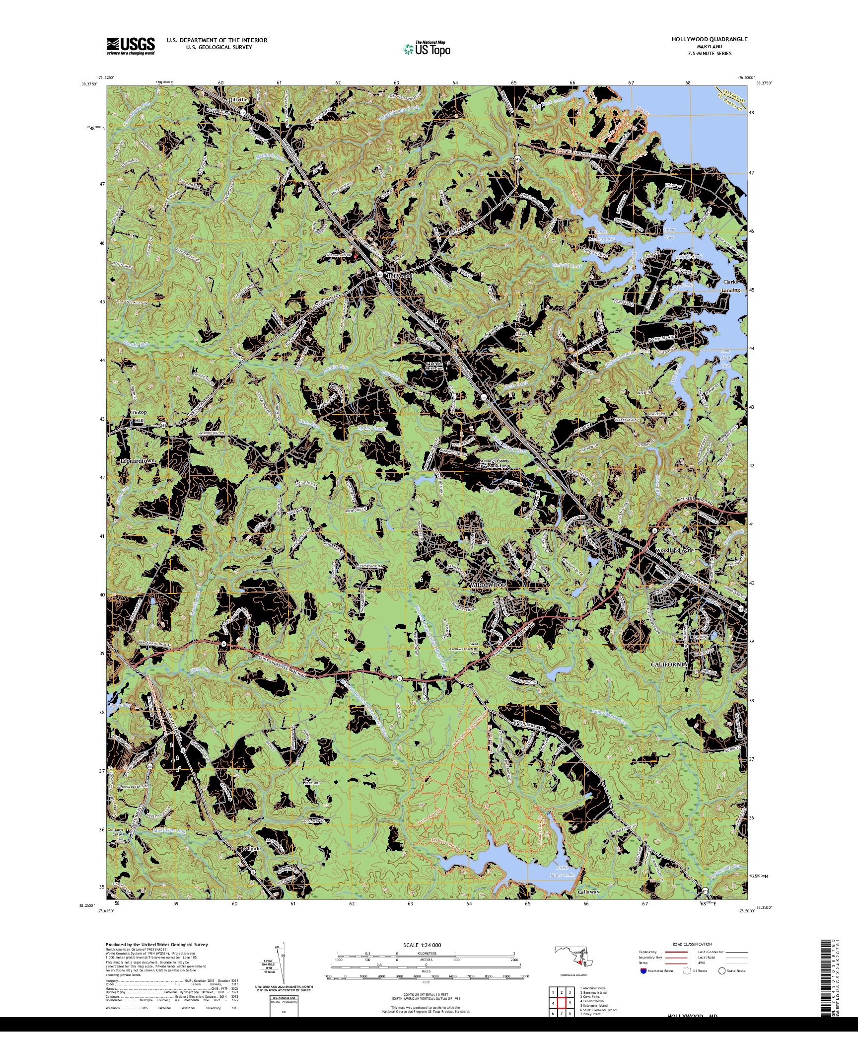 US TOPO 7.5-MINUTE MAP FOR HOLLYWOOD, MD