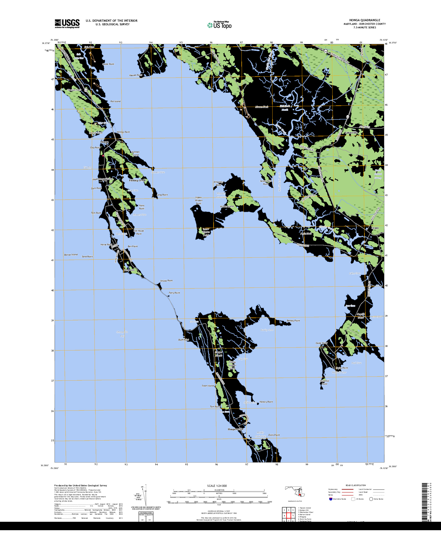 US TOPO 7.5-MINUTE MAP FOR HONGA, MD