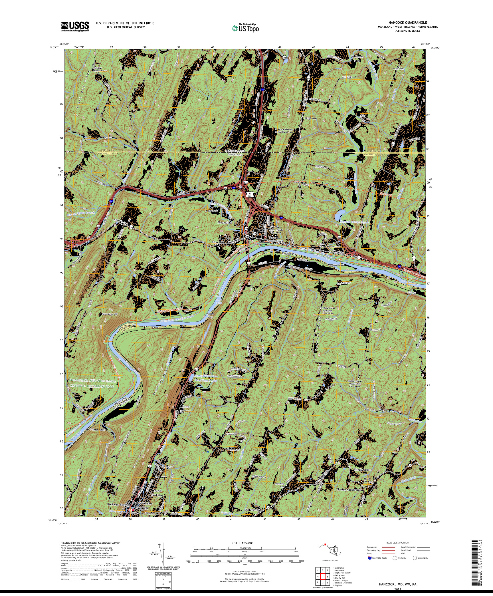 US TOPO 7.5-MINUTE MAP FOR HANCOCK, MD,WV,PA