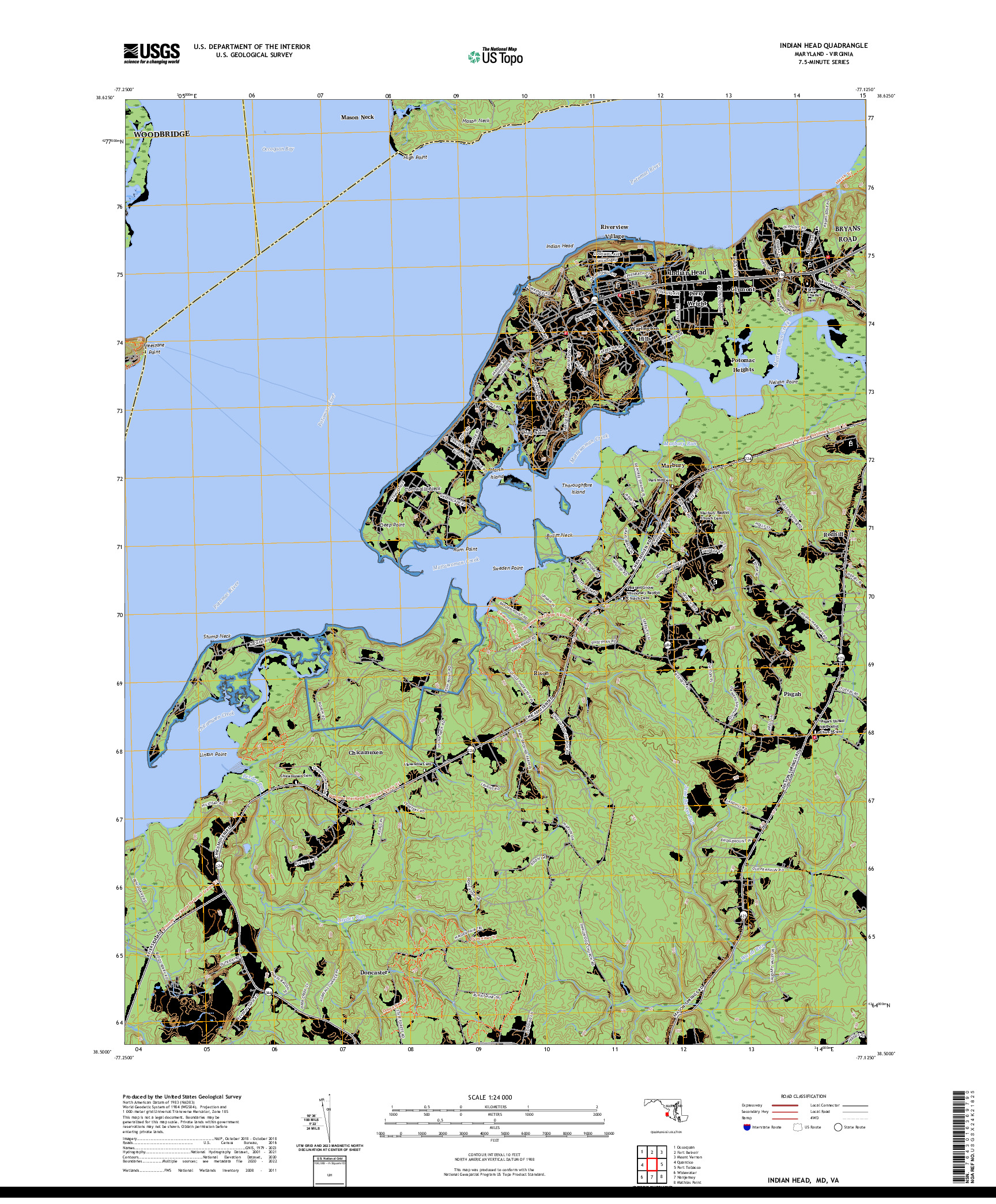 US TOPO 7.5-MINUTE MAP FOR INDIAN HEAD, MD,VA