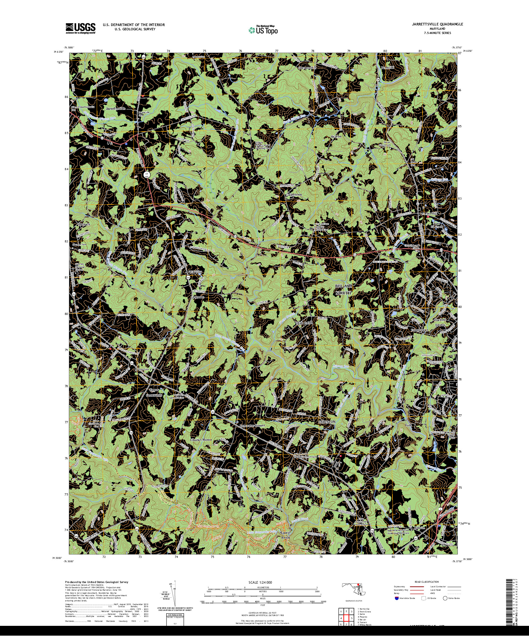 US TOPO 7.5-MINUTE MAP FOR JARRETTSVILLE, MD