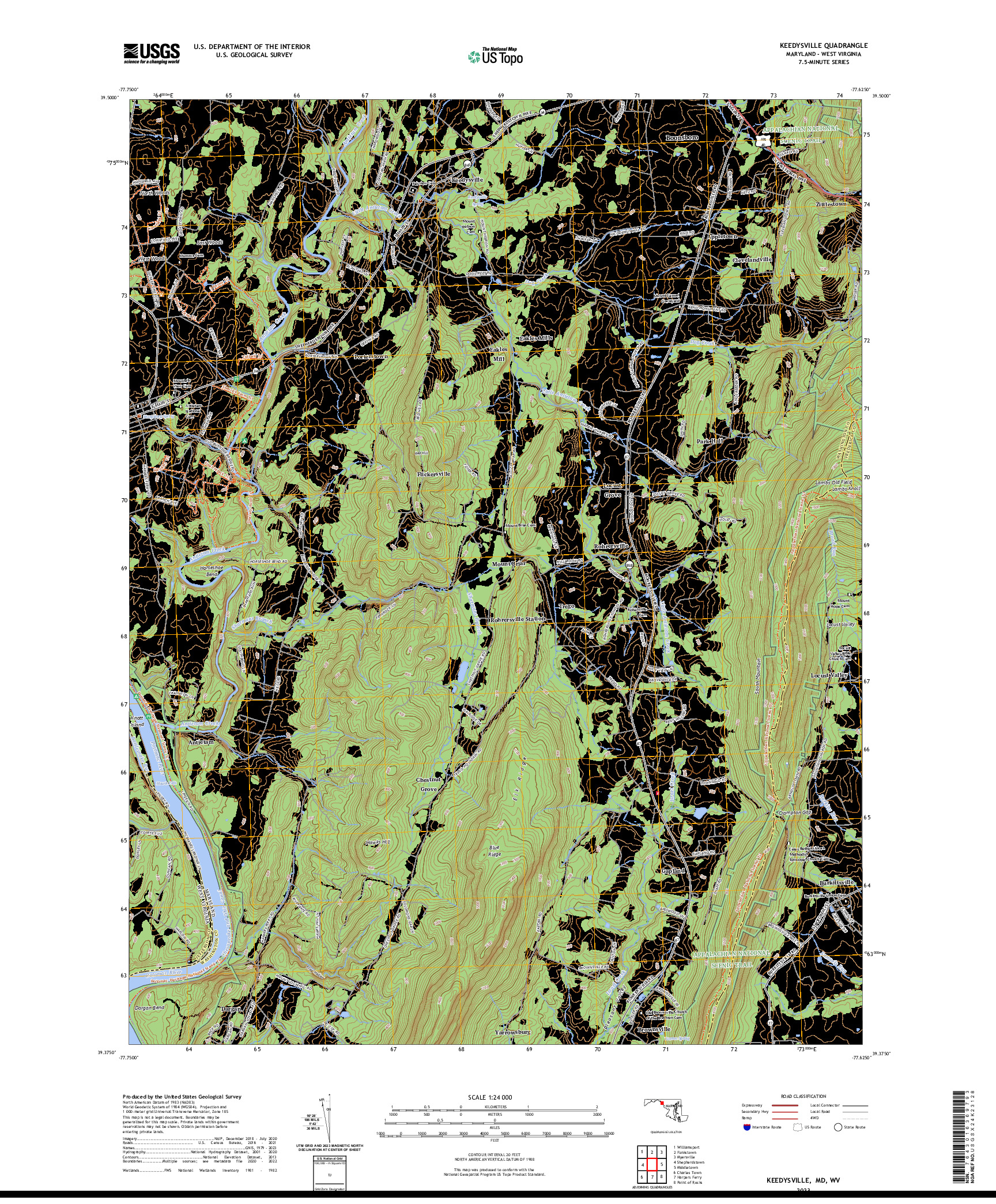 US TOPO 7.5-MINUTE MAP FOR KEEDYSVILLE, MD,WV