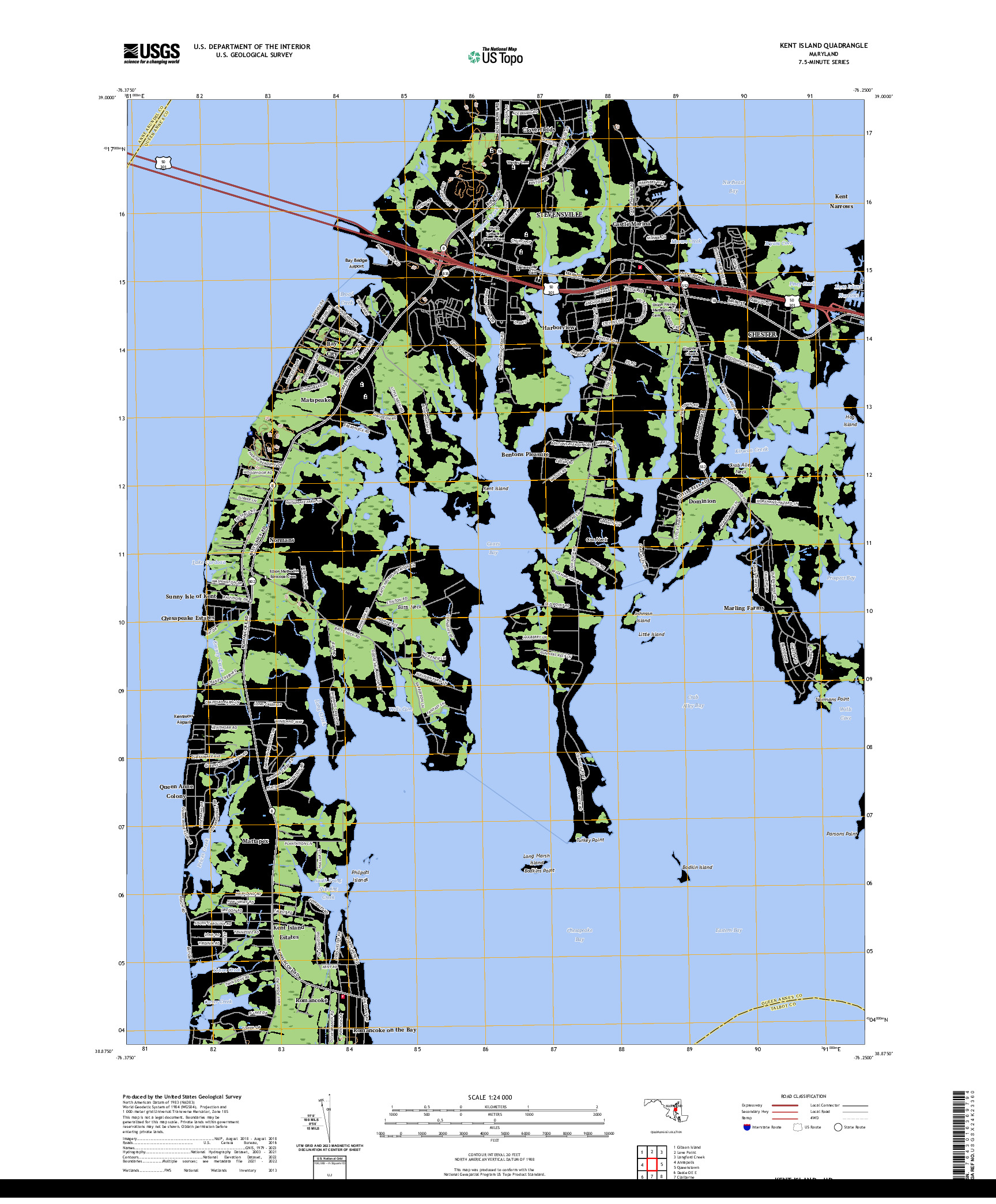 US TOPO 7.5-MINUTE MAP FOR KENT ISLAND, MD