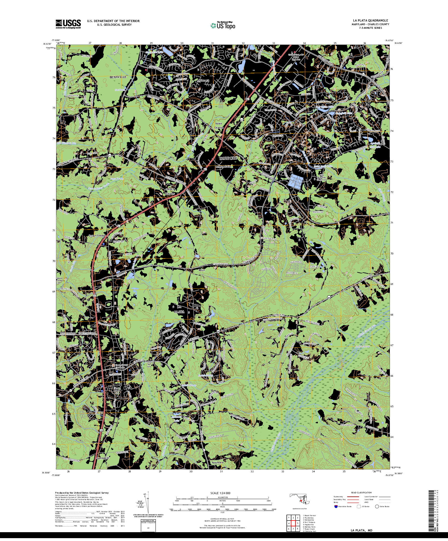 US TOPO 7.5-MINUTE MAP FOR LA PLATA, MD