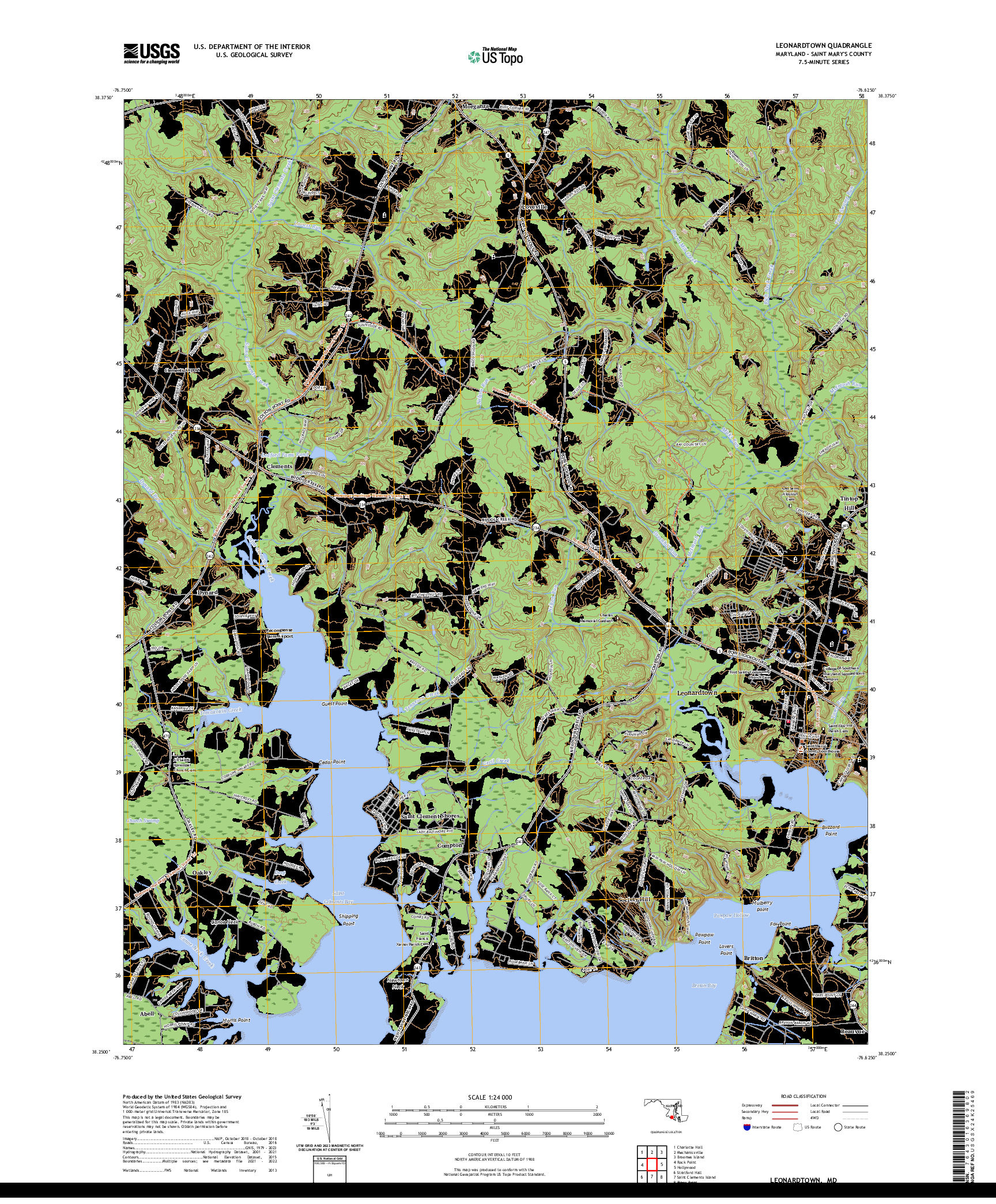 US TOPO 7.5-MINUTE MAP FOR LEONARDTOWN, MD