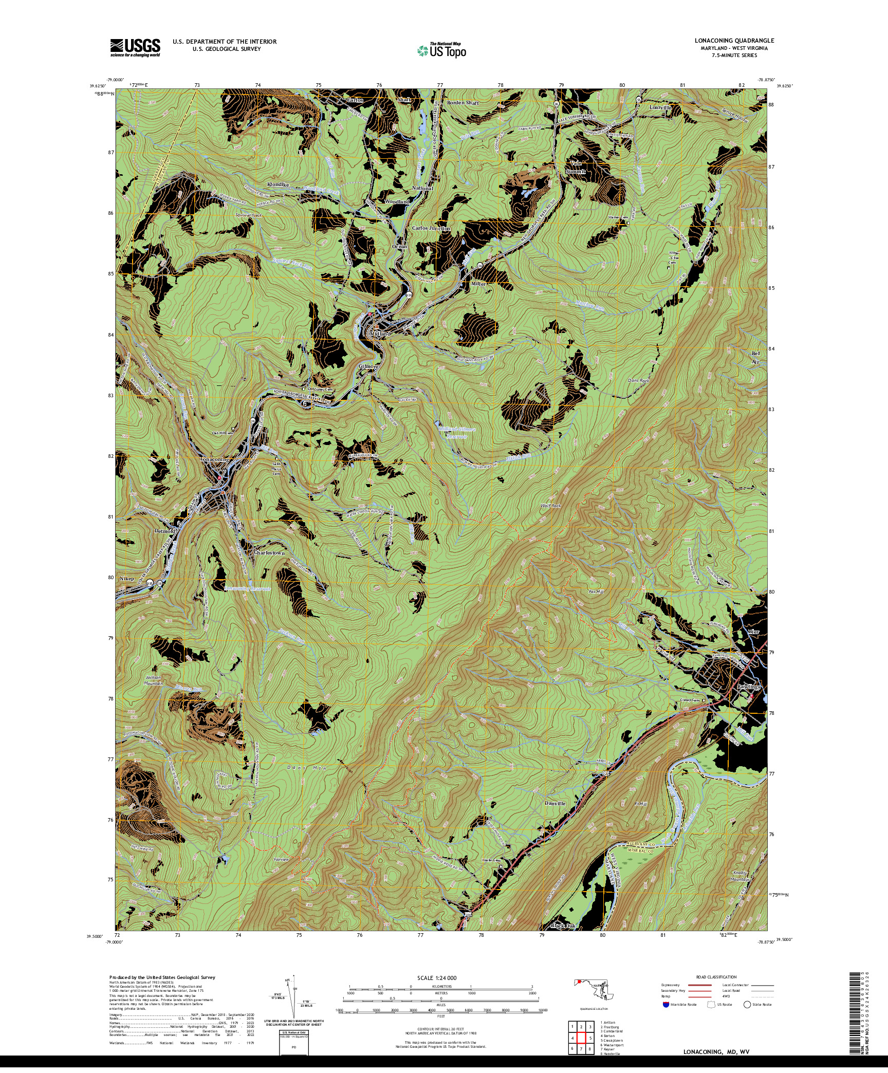 US TOPO 7.5-MINUTE MAP FOR LONACONING, MD,WV