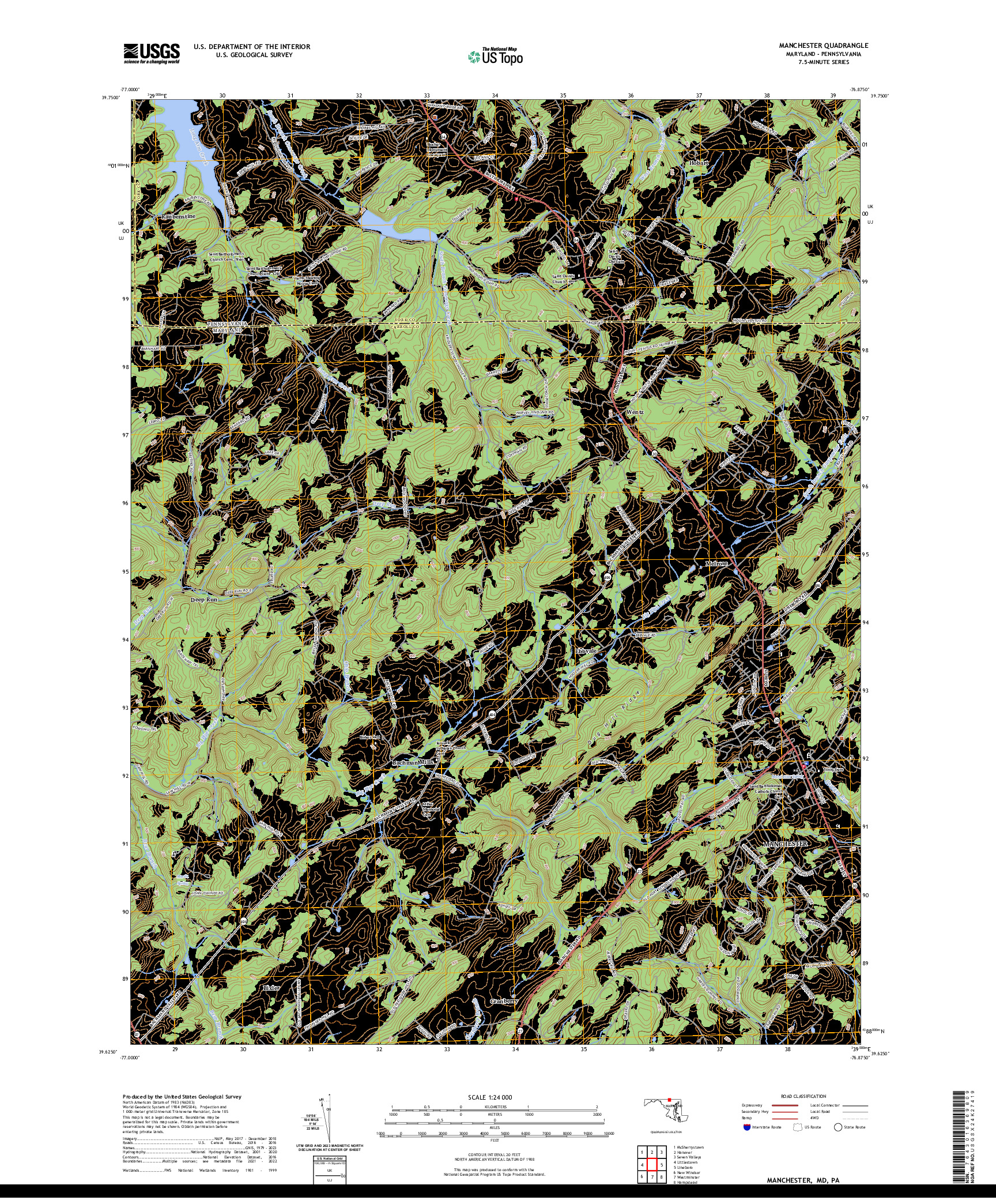 US TOPO 7.5-MINUTE MAP FOR MANCHESTER, MD,PA